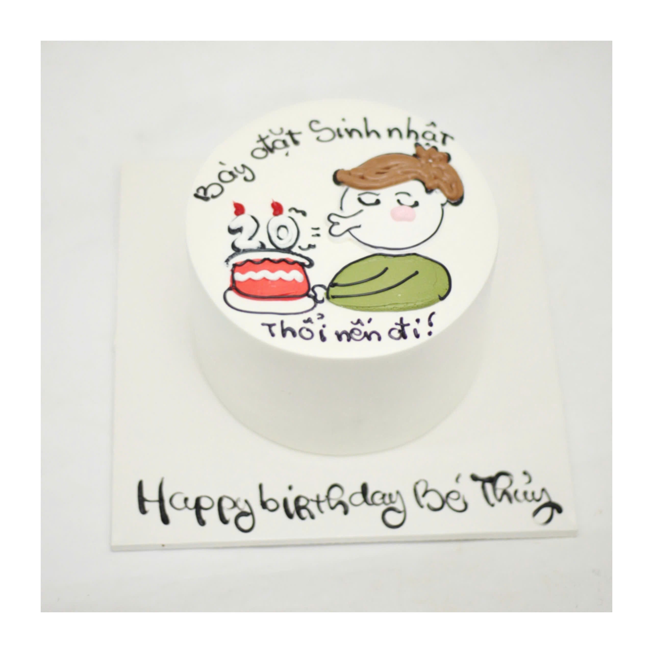 Bánh kem vẽ hình chibi hài hước 20 tuổi