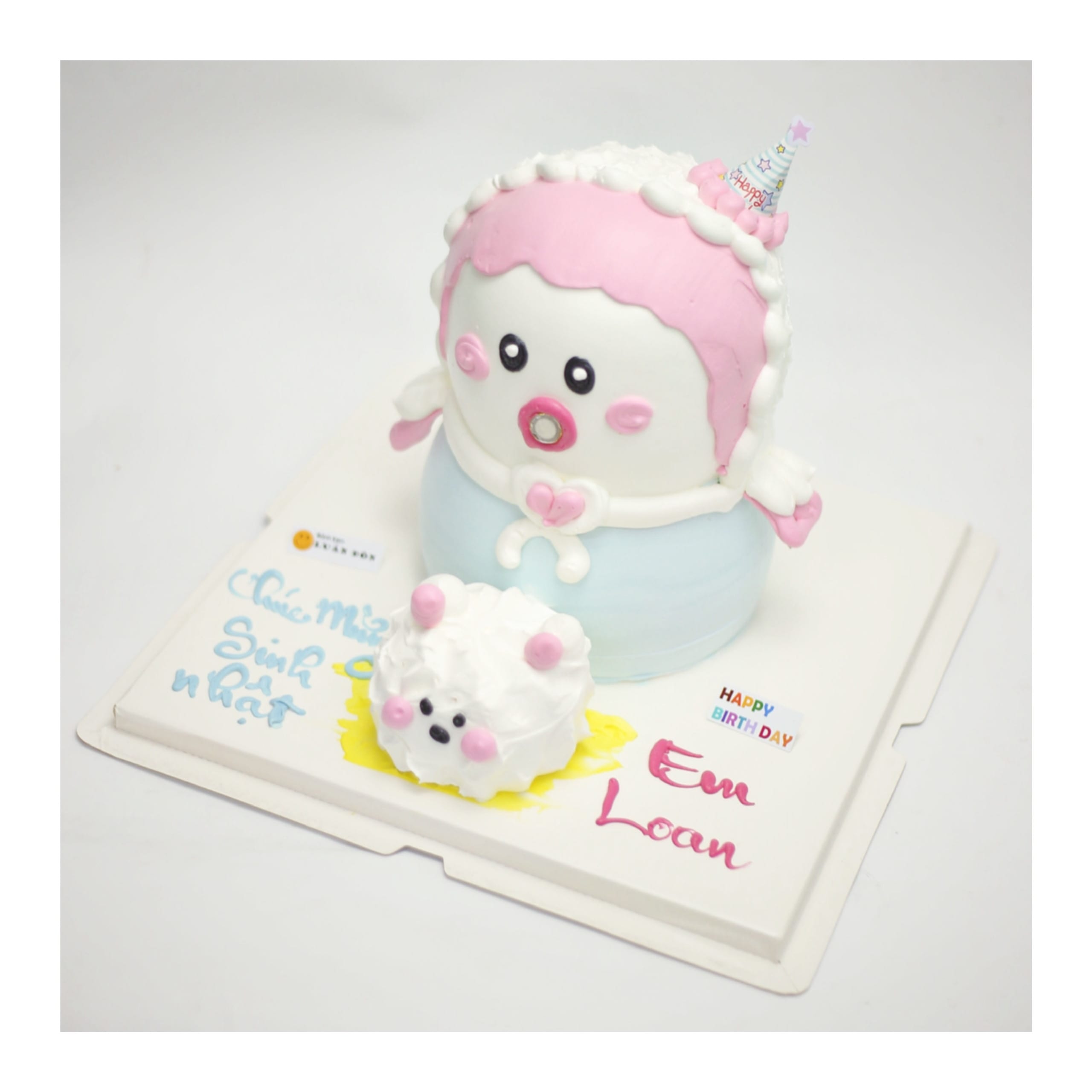 Bánh kem tạo hình Baby Three xanh hồng dễ thương