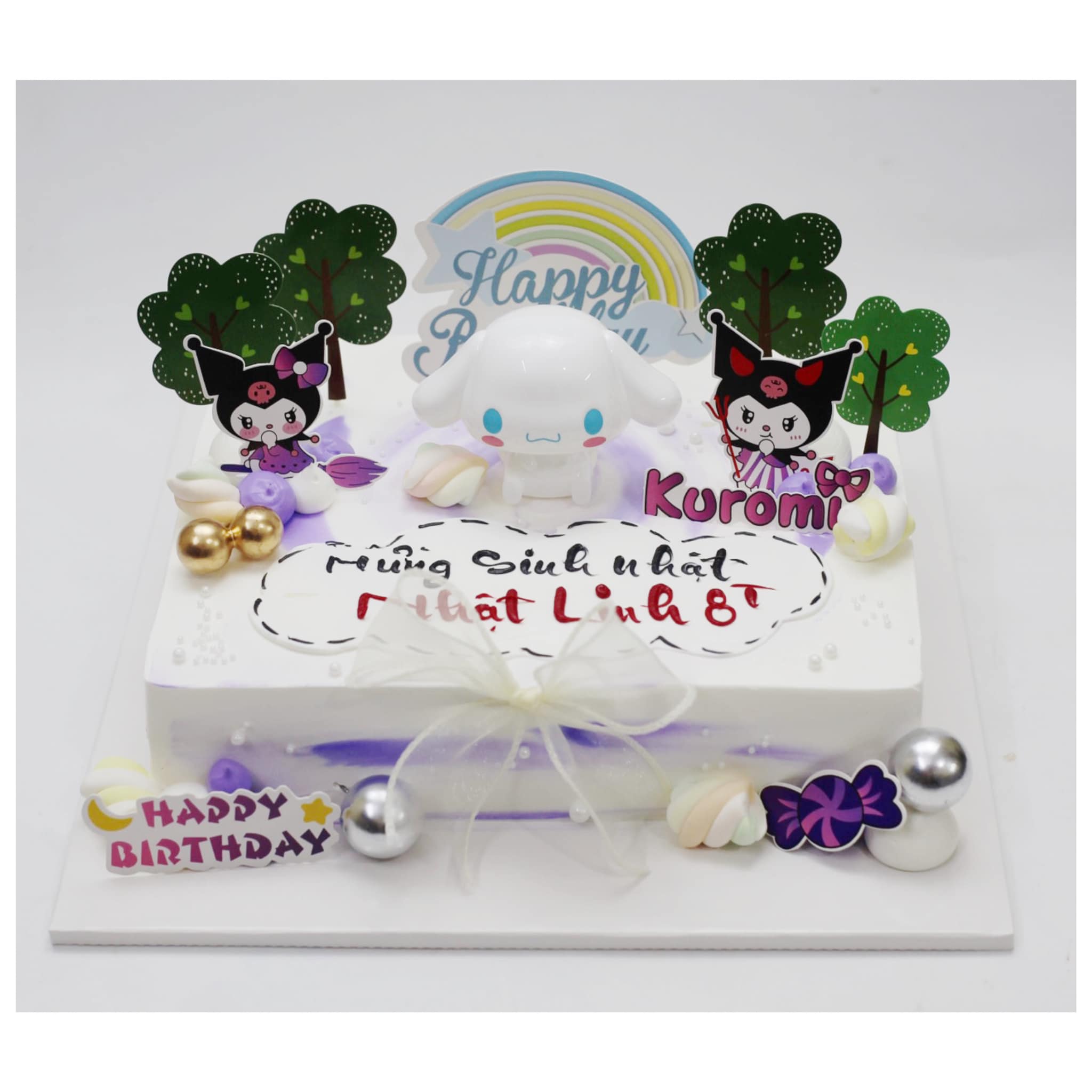 Bánh kem Cinnamoroll và Kuromi tím trắng
