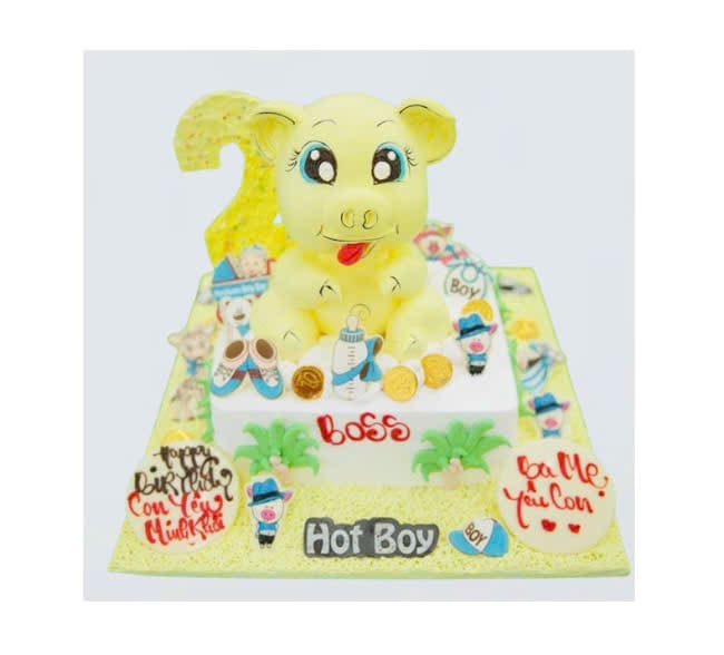 Bánh kem heo con vàng chủ đề Boss