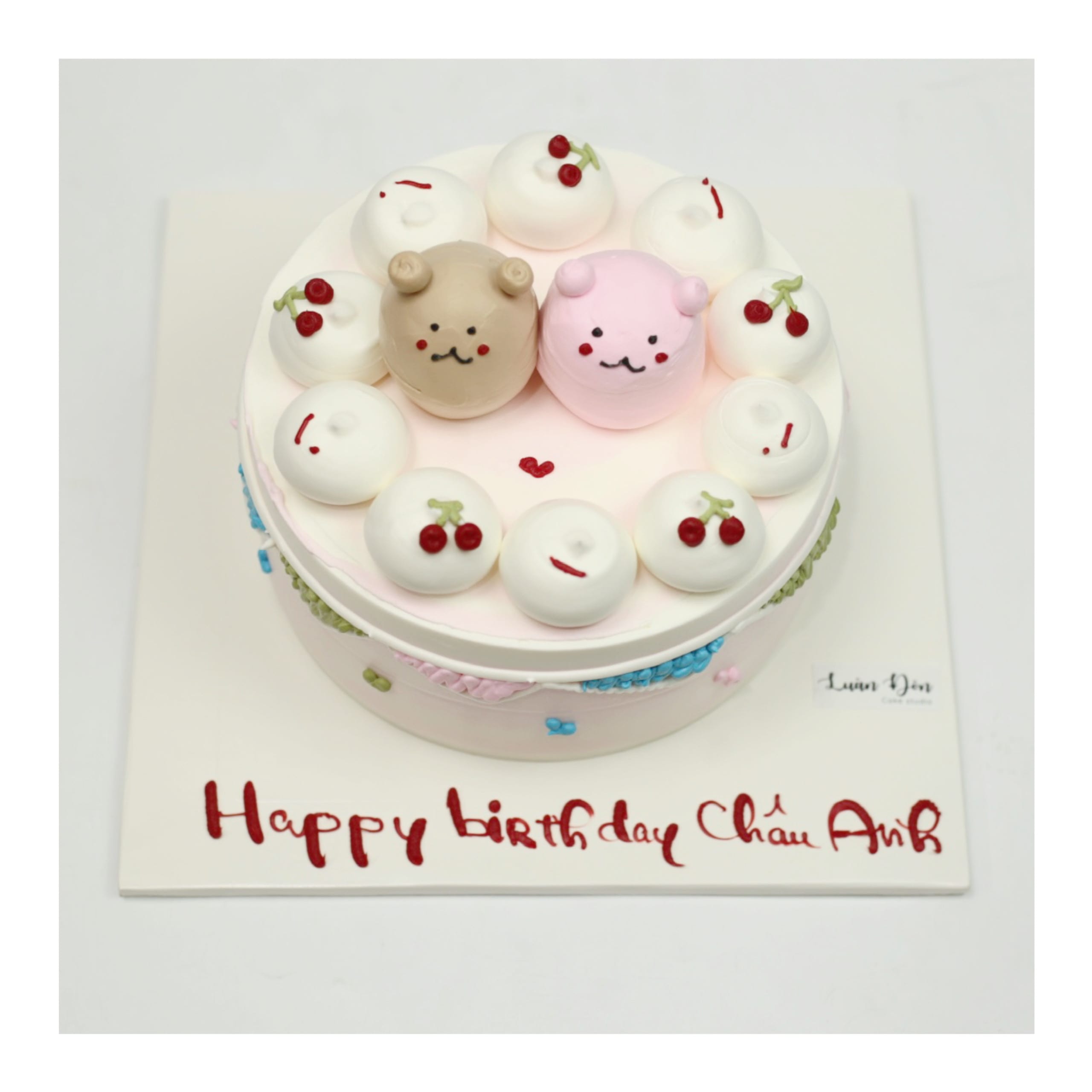 Bánh kem gấu cherry dễ thương màu hồng