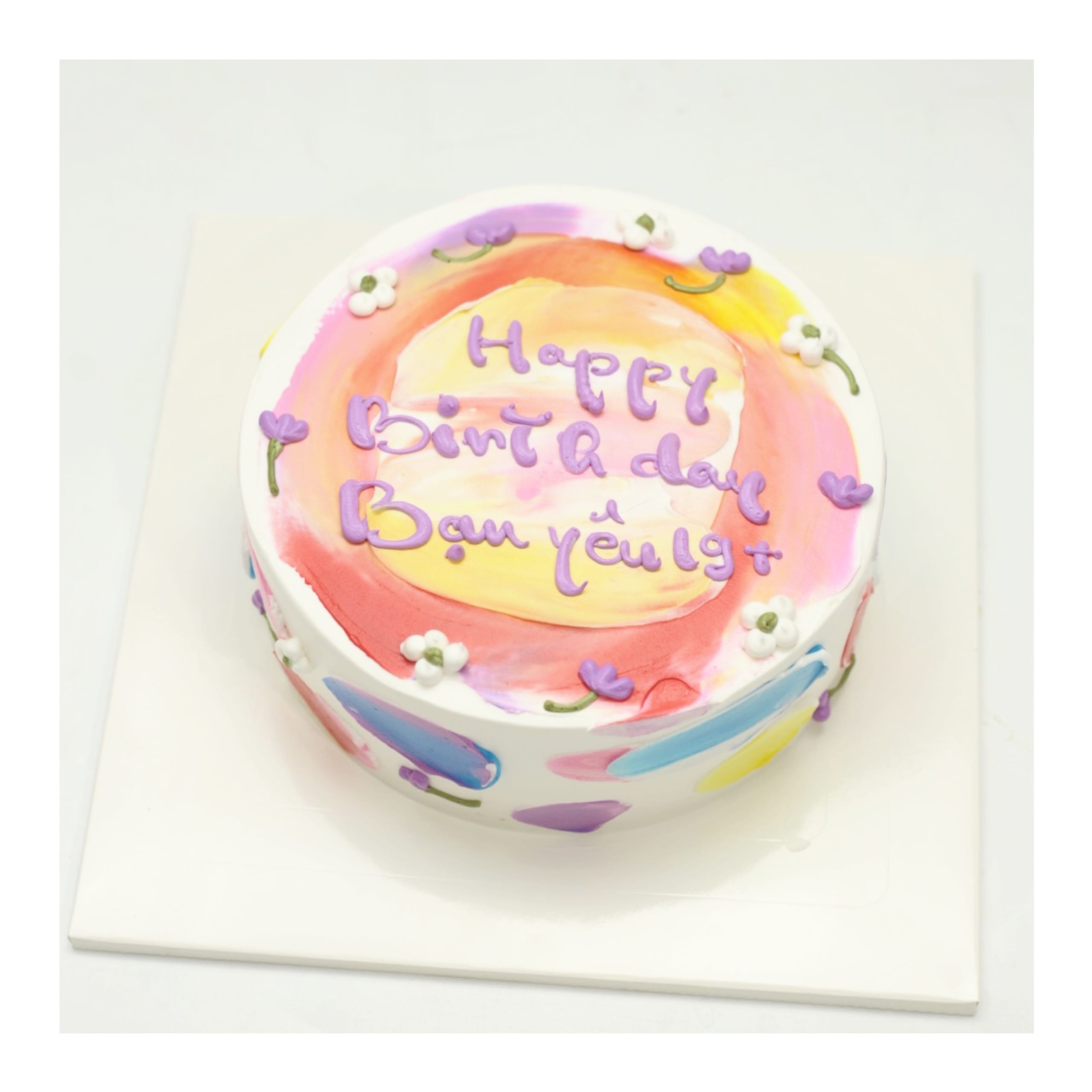 Bánh kem vẽ vân màu pastel hoa xinh xắn