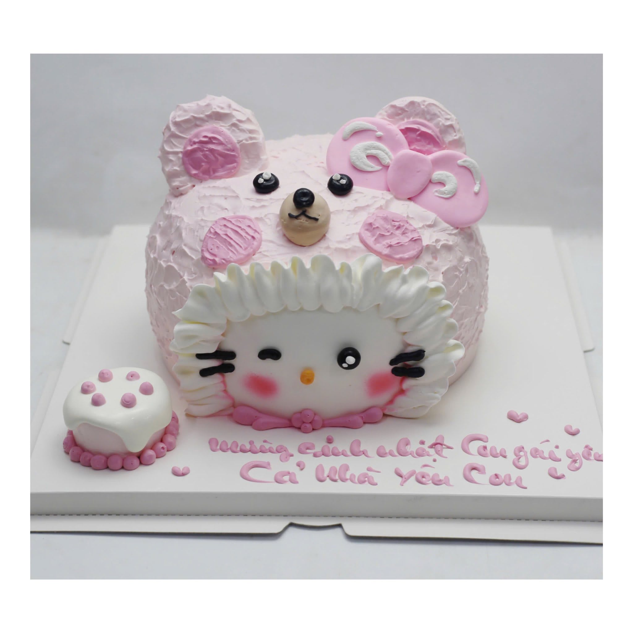 Bánh kem tạo hình mặt Hello Kitty hồng