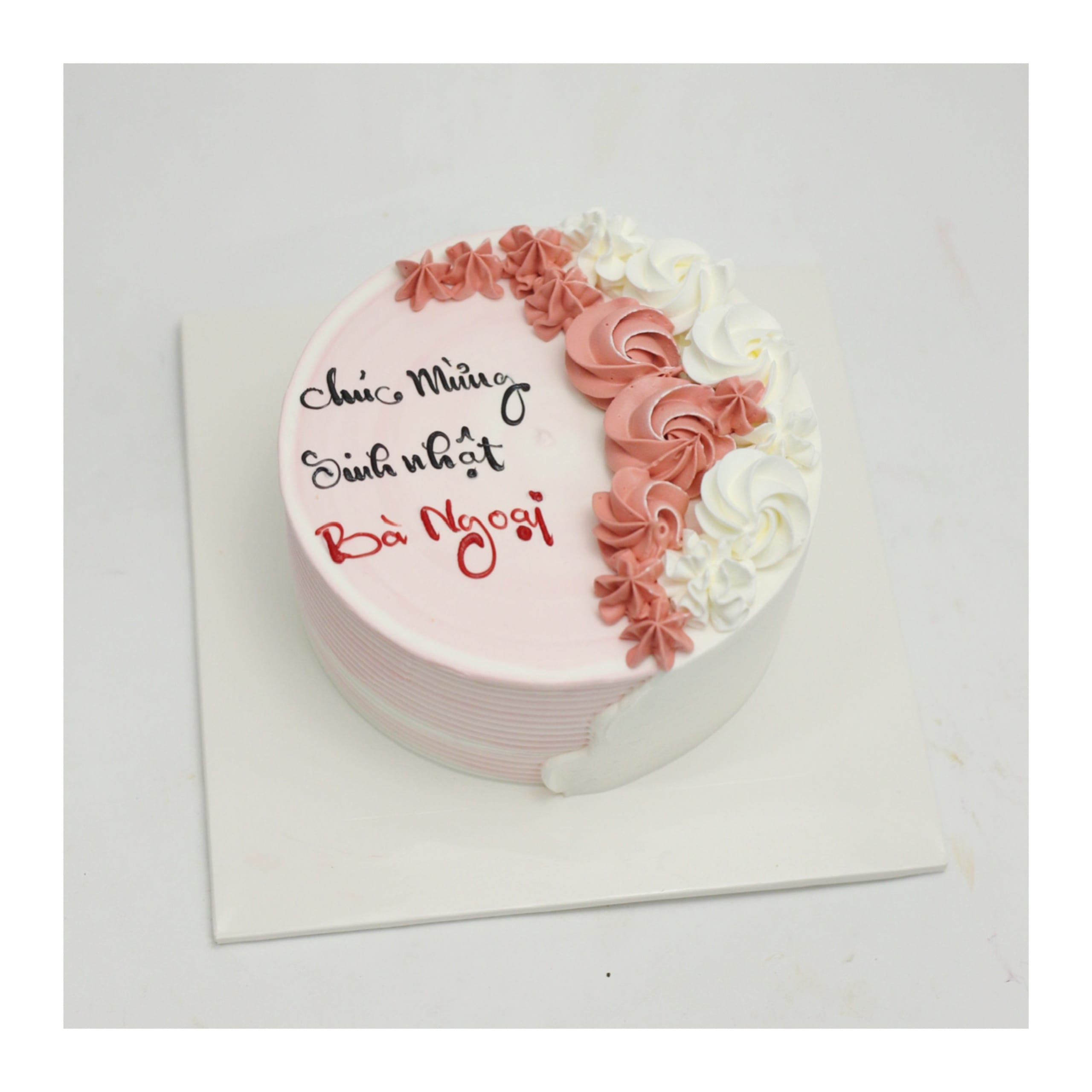 Bánh kem hồng pastel hoa hồng kem
