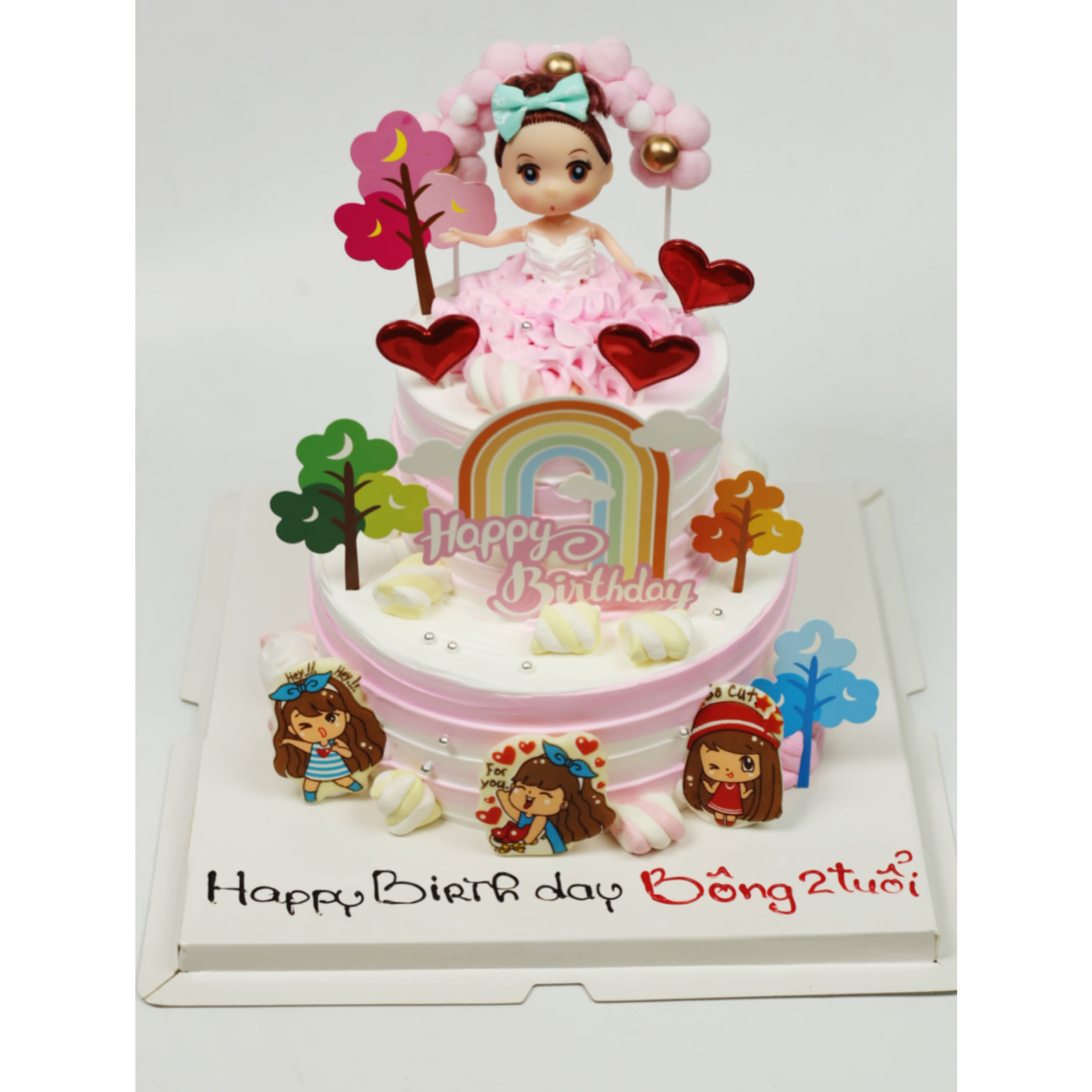 Bánh kem hai tầng công chúa hồng pastel