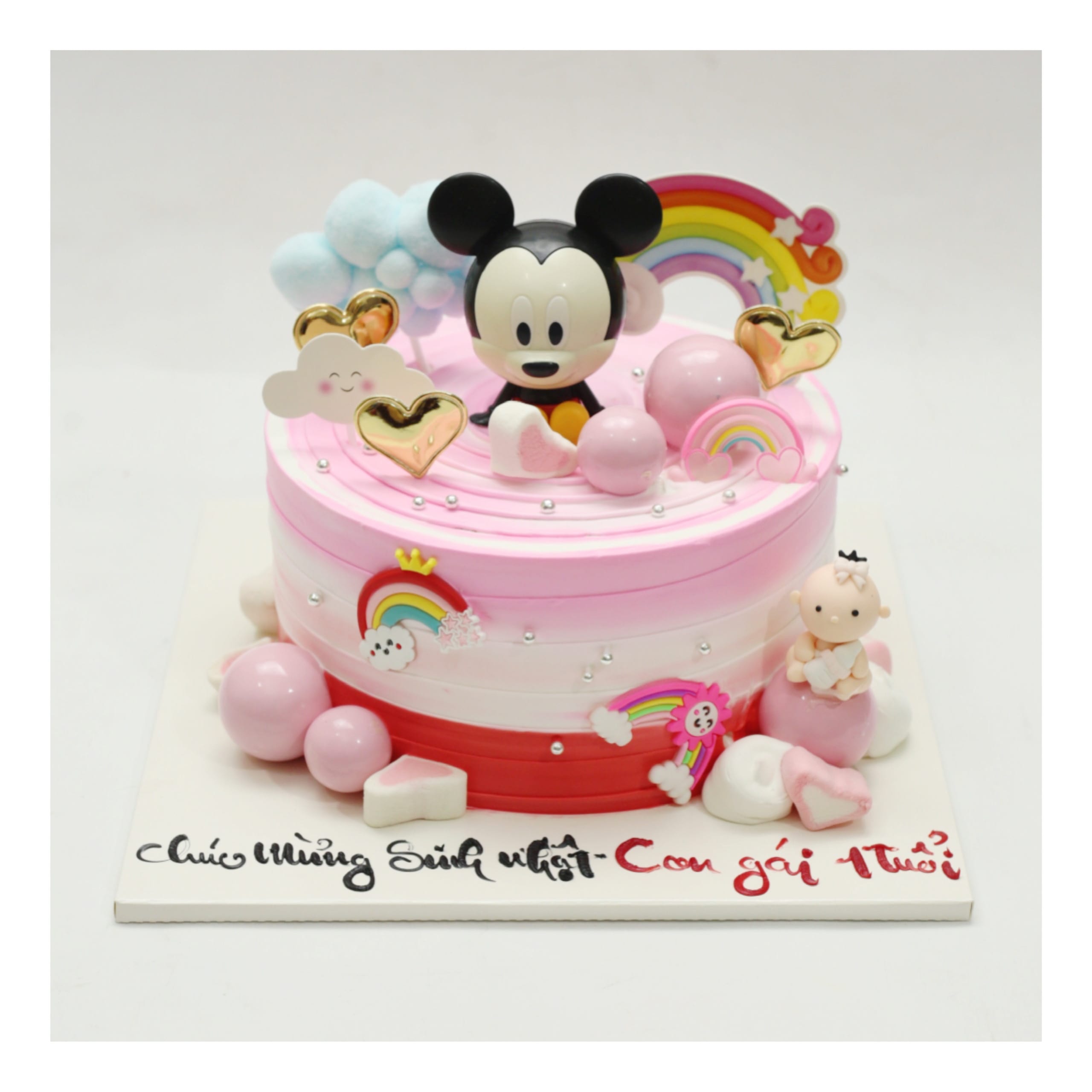 Bánh kem hồng chủ đề chuột Mickey
