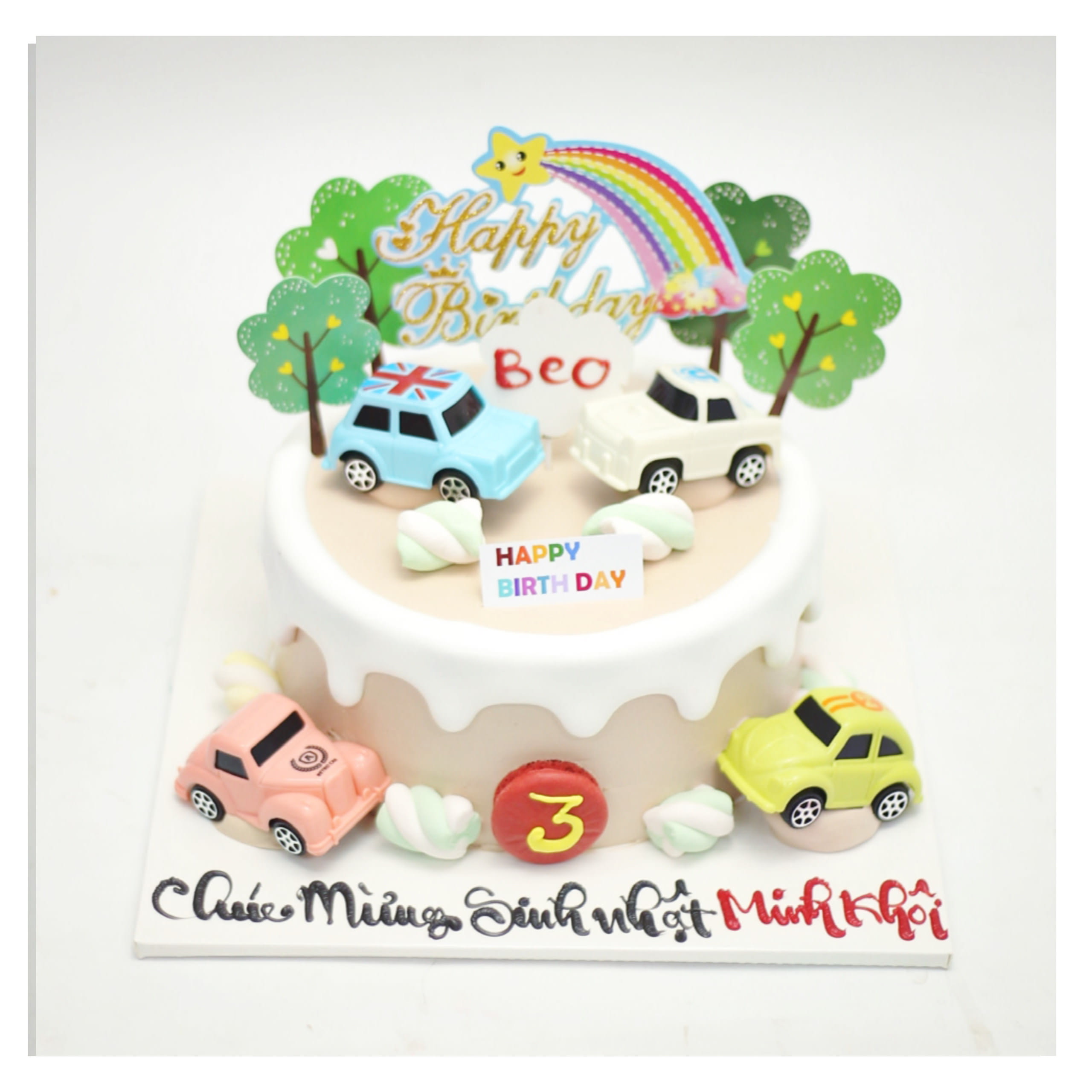 Bánh kem oto vui nhộn màu sắc cho bé