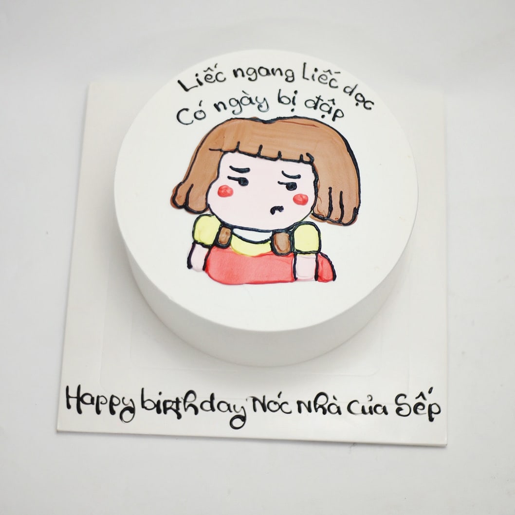 Bánh vẽ hình hoạt họa cô gái hài hước