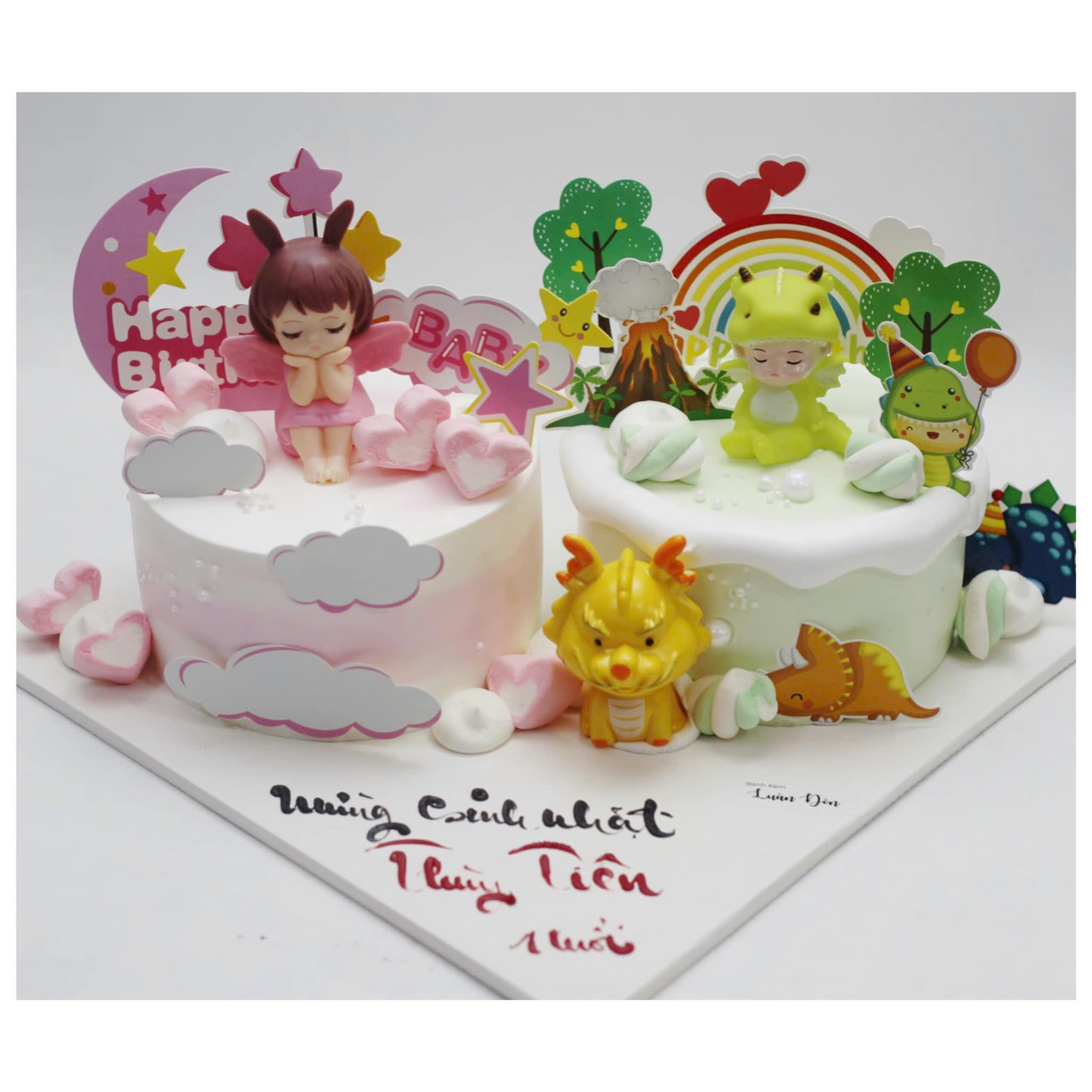 Set bánh đôi bé gái và khủng long