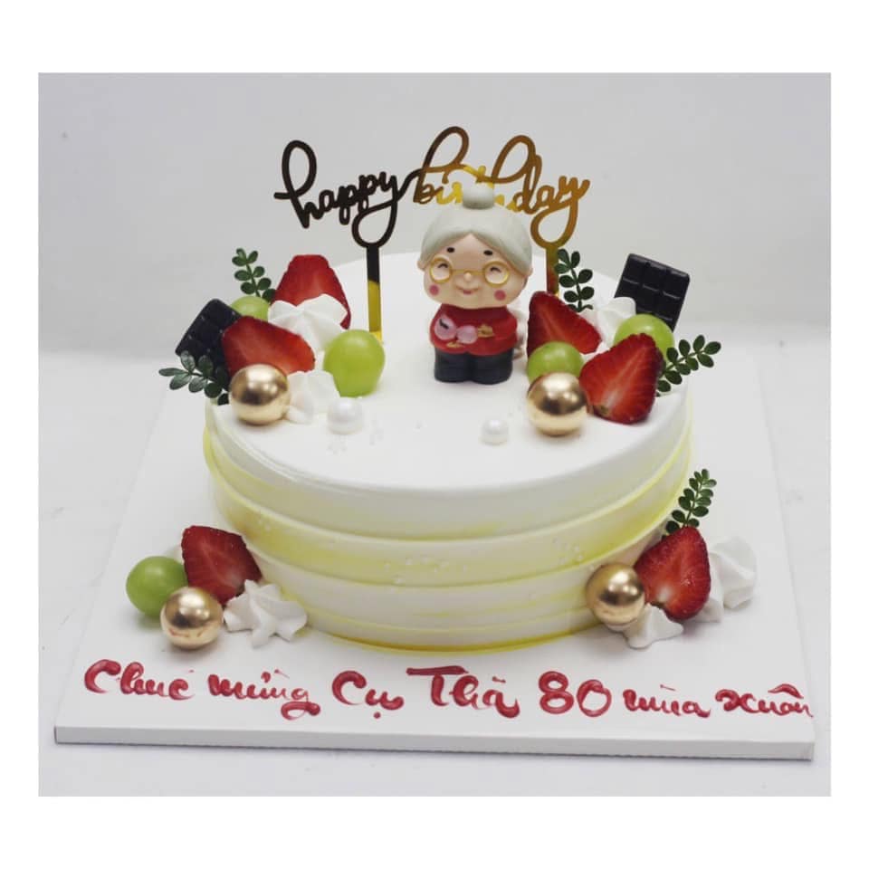 Bánh mừng thọ cụ bà trang trí trái cây tươi