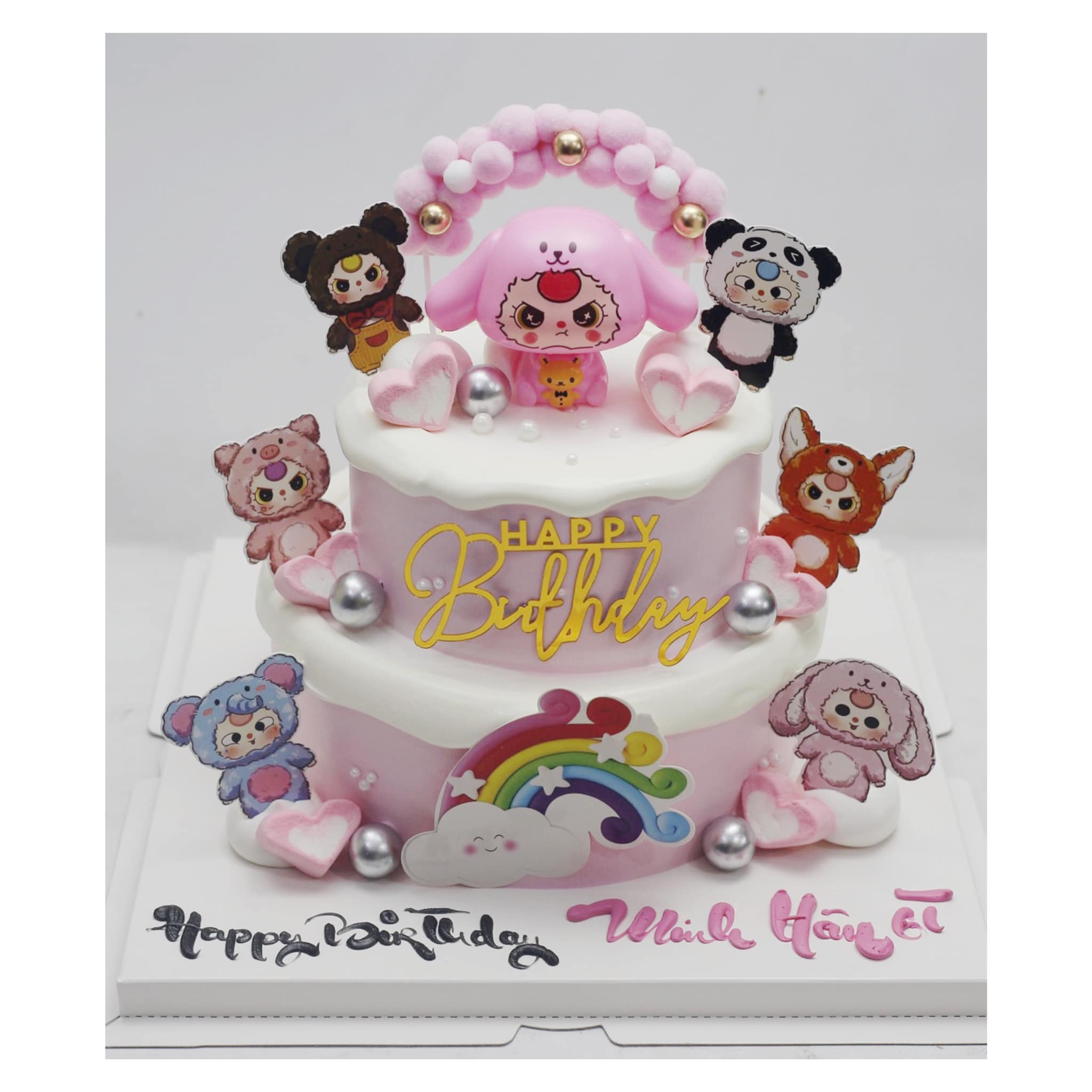 Bánh kem chibi cặp đôi và tim đỏ