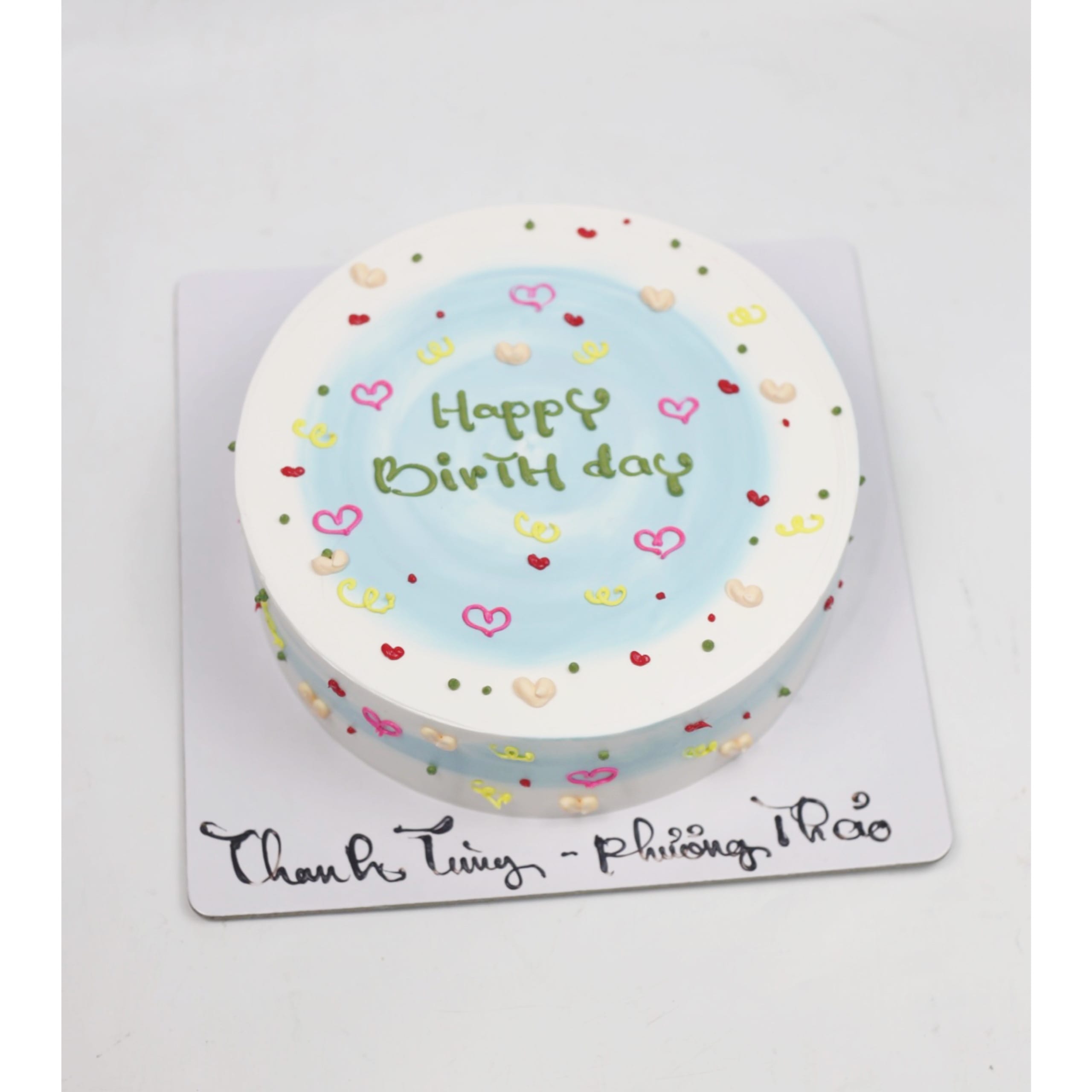 Bánh kem Happy Birthday tông xanh nhẹ nhàng