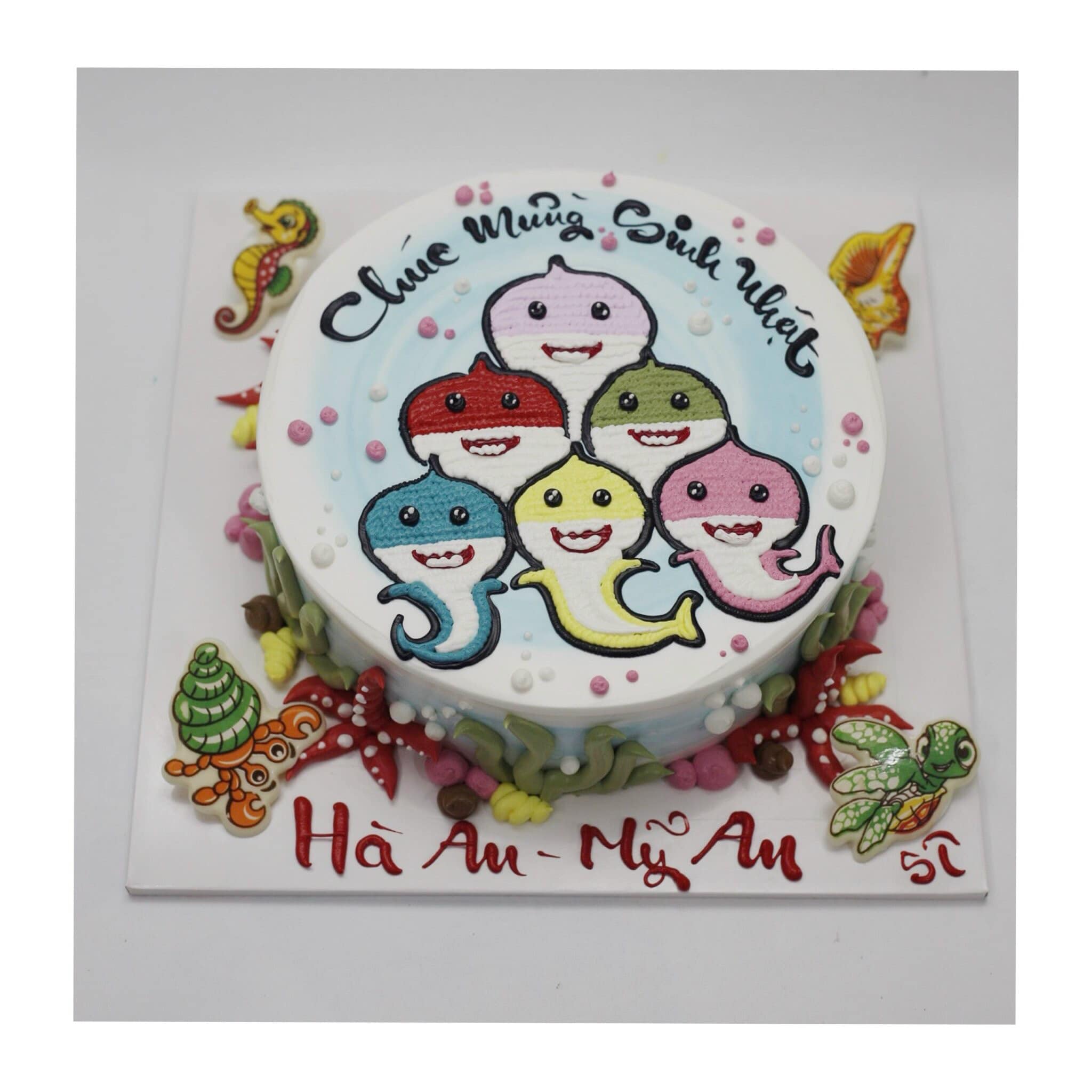 Bánh kem vẽ gia đình cá mập Baby Shark
