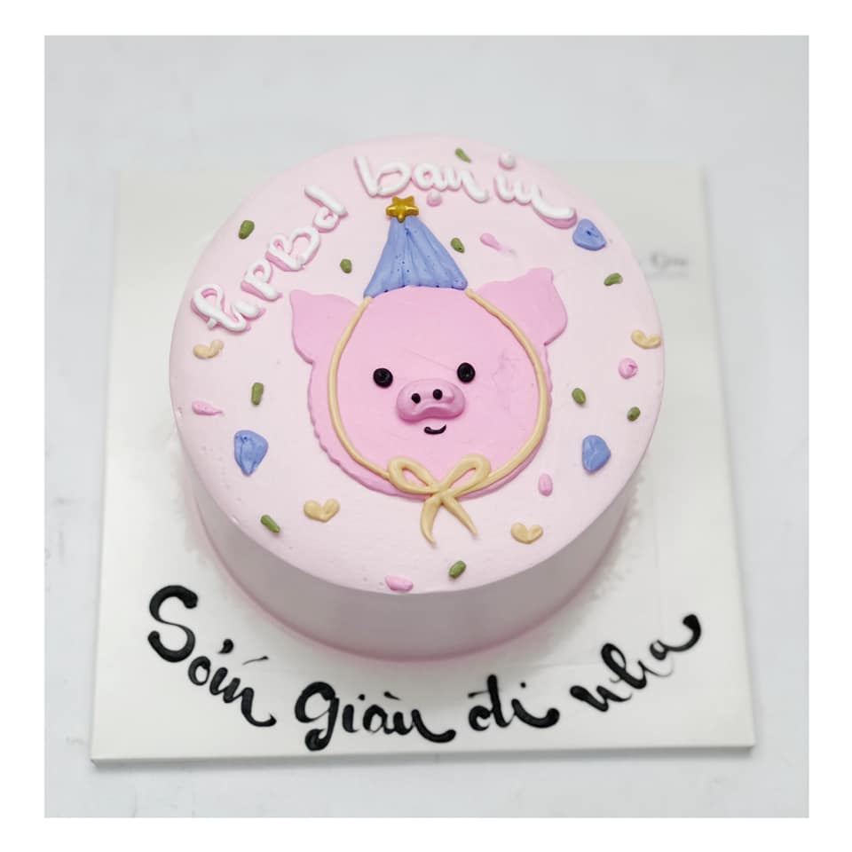 Bánh kem vẽ hình chú lợn hồng cute