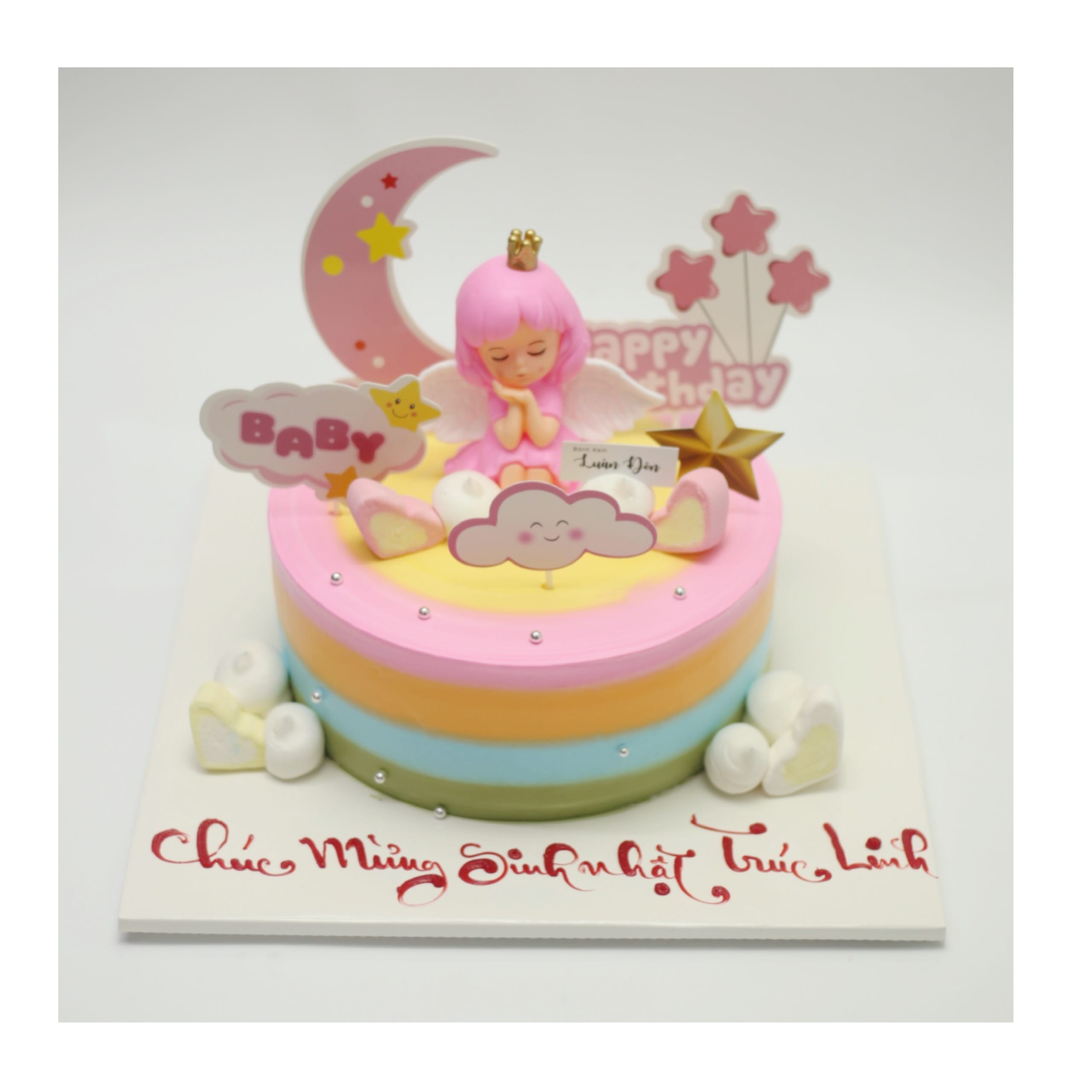 Bánh kem thiên thần hồng pastel đáng yêu