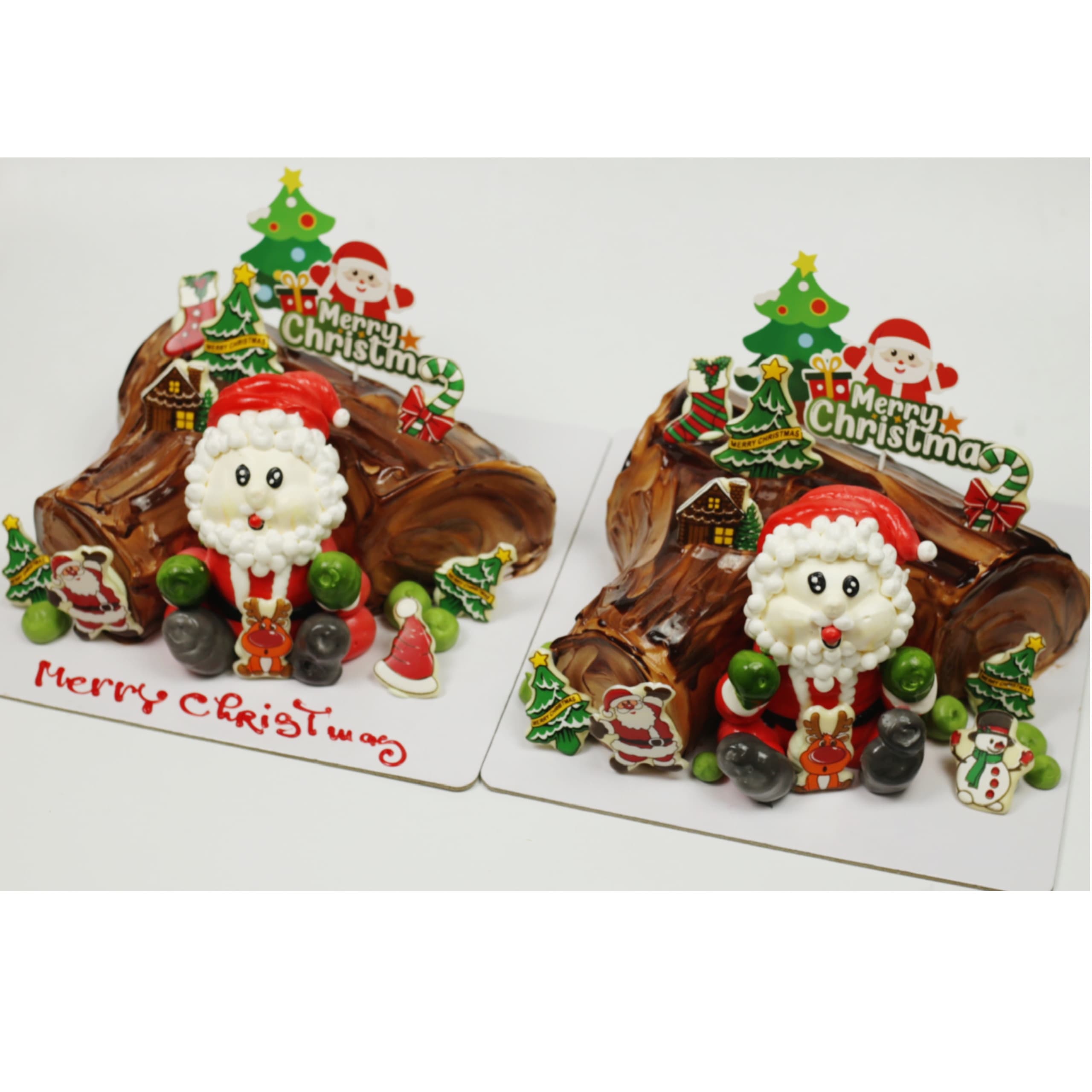 Bánh kem Noel khúc gỗ đôi với ông già Noel
