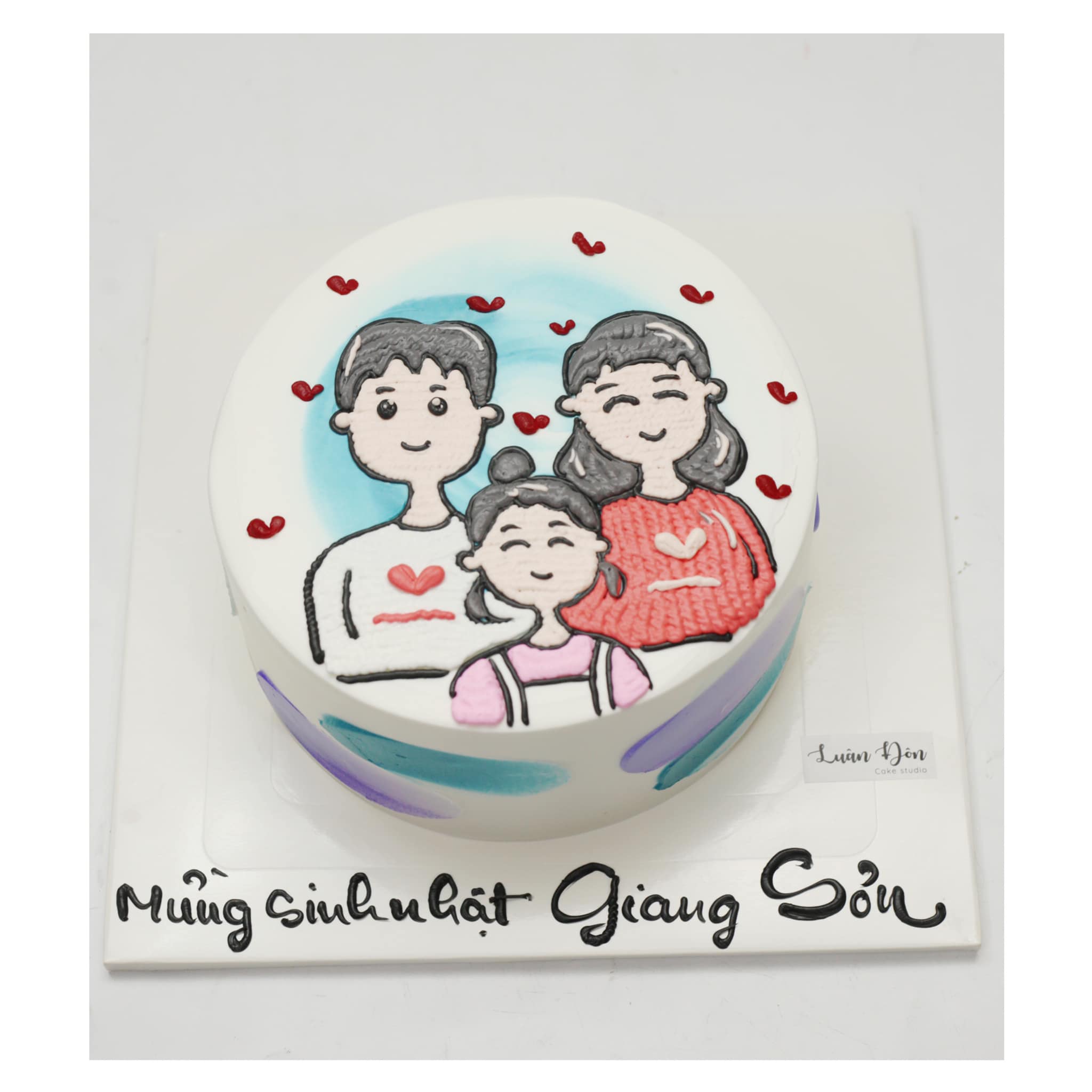 Bánh vẽ gia đình 3 người hạnh phúc