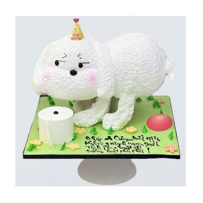 Bánh kem tạo hình chú chó trắng 3D độc đáo