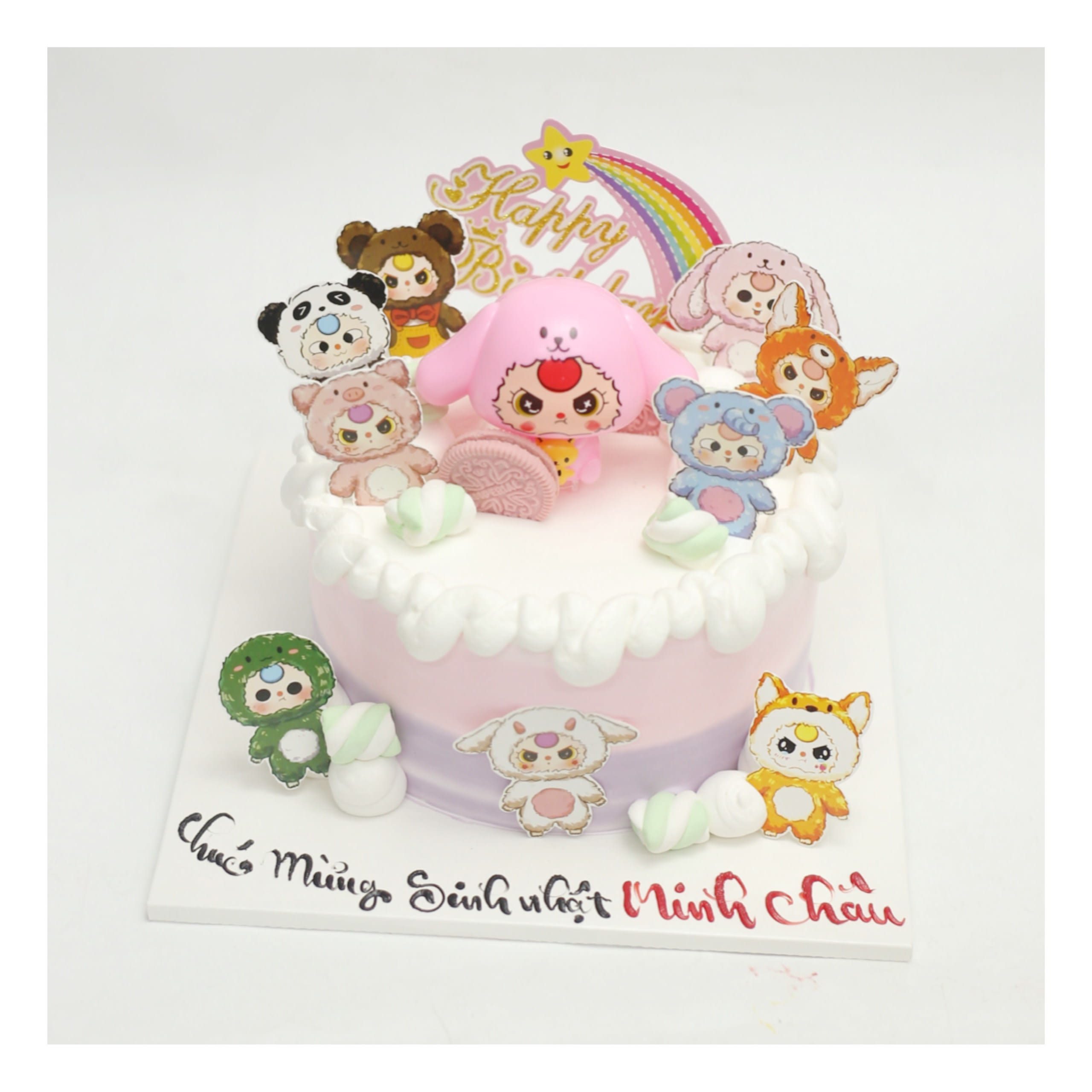 Bánh kem Baby Three trang trí màu pastel ngọt ngào
