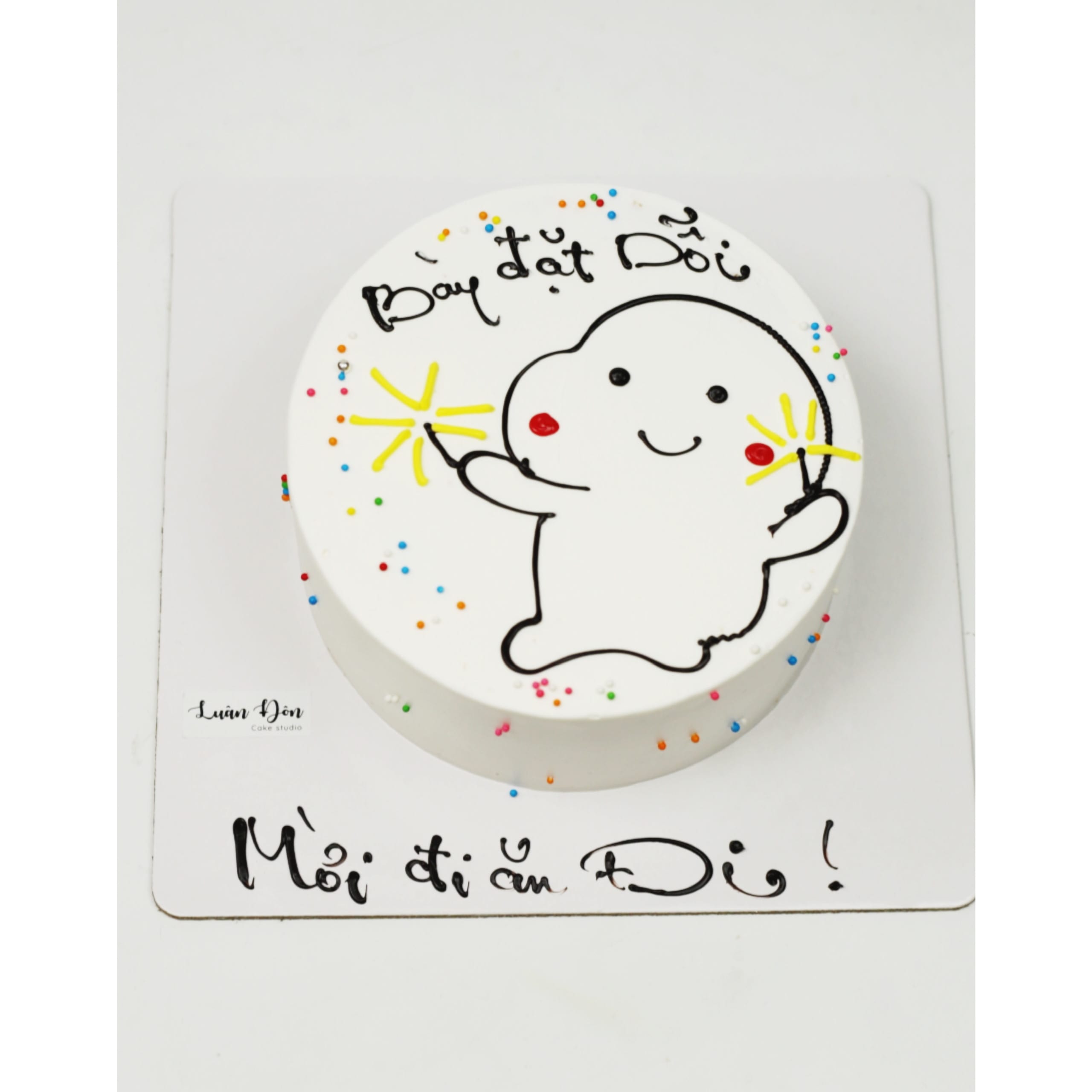 Bánh kem vẽ hình chibi cầm pháo hoa