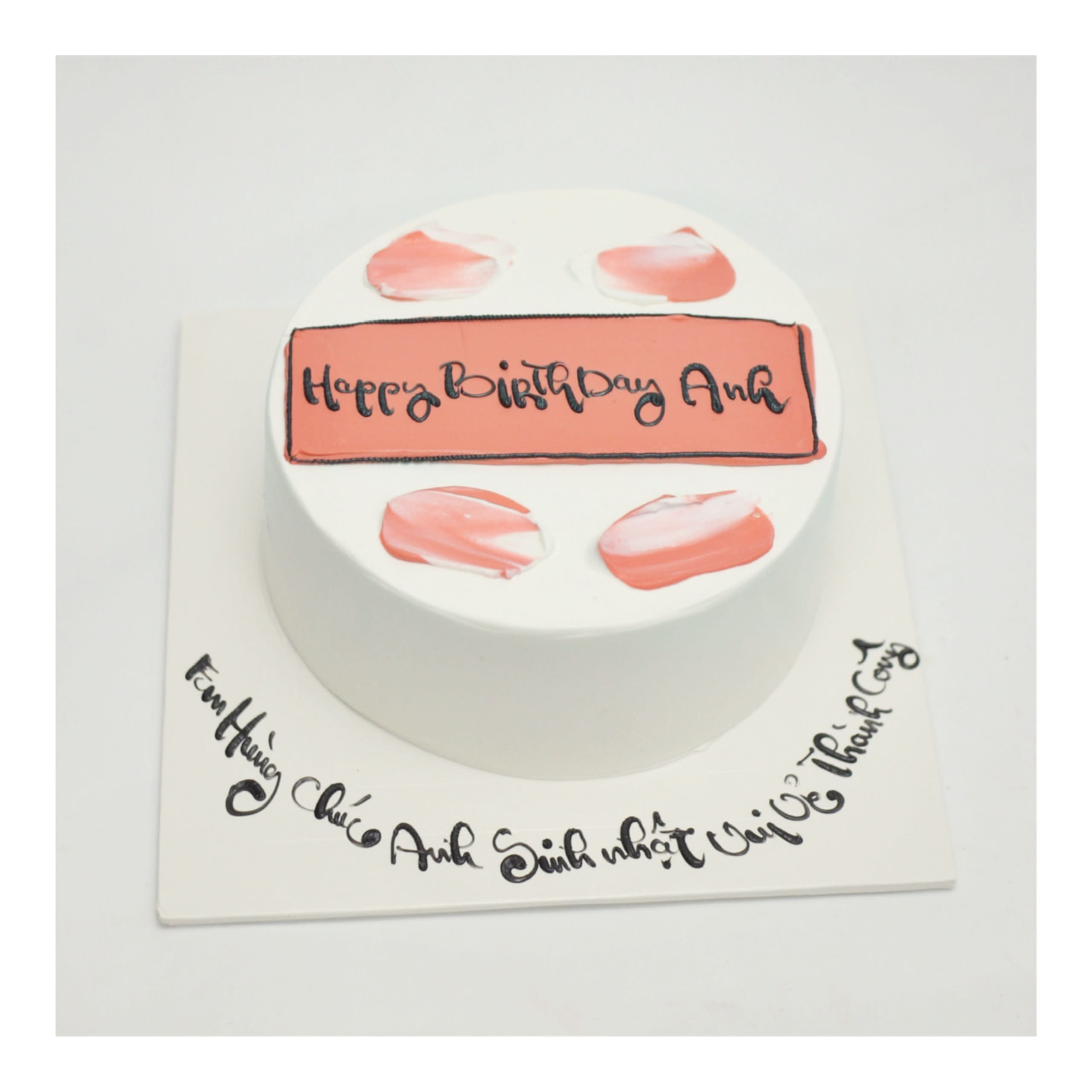 Bánh kem trắng tối giản Happy Birthday Anh