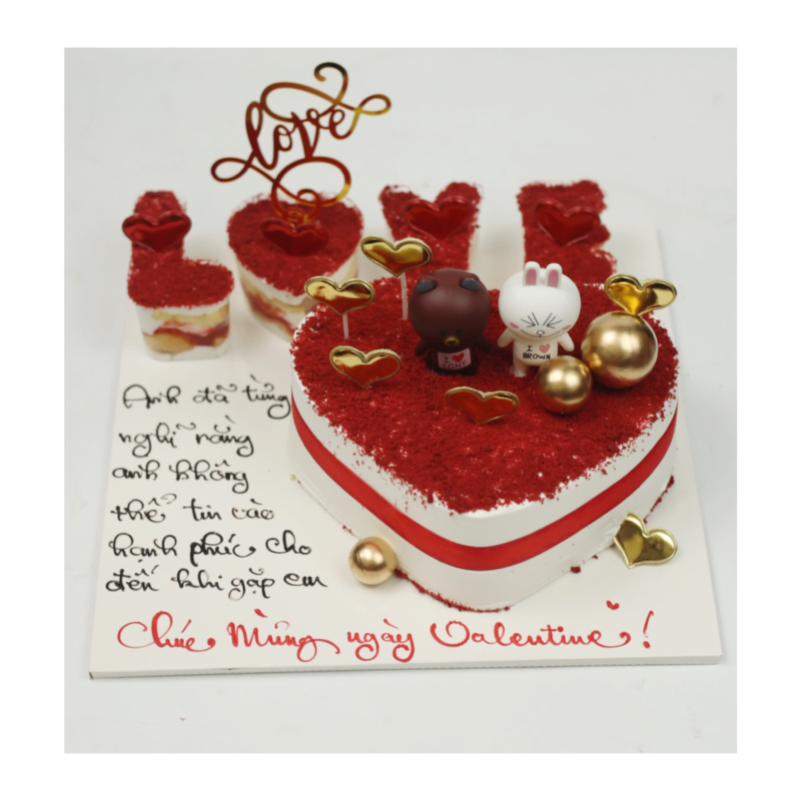 Bánh kem Valentine gấu Brown và thỏ Cony