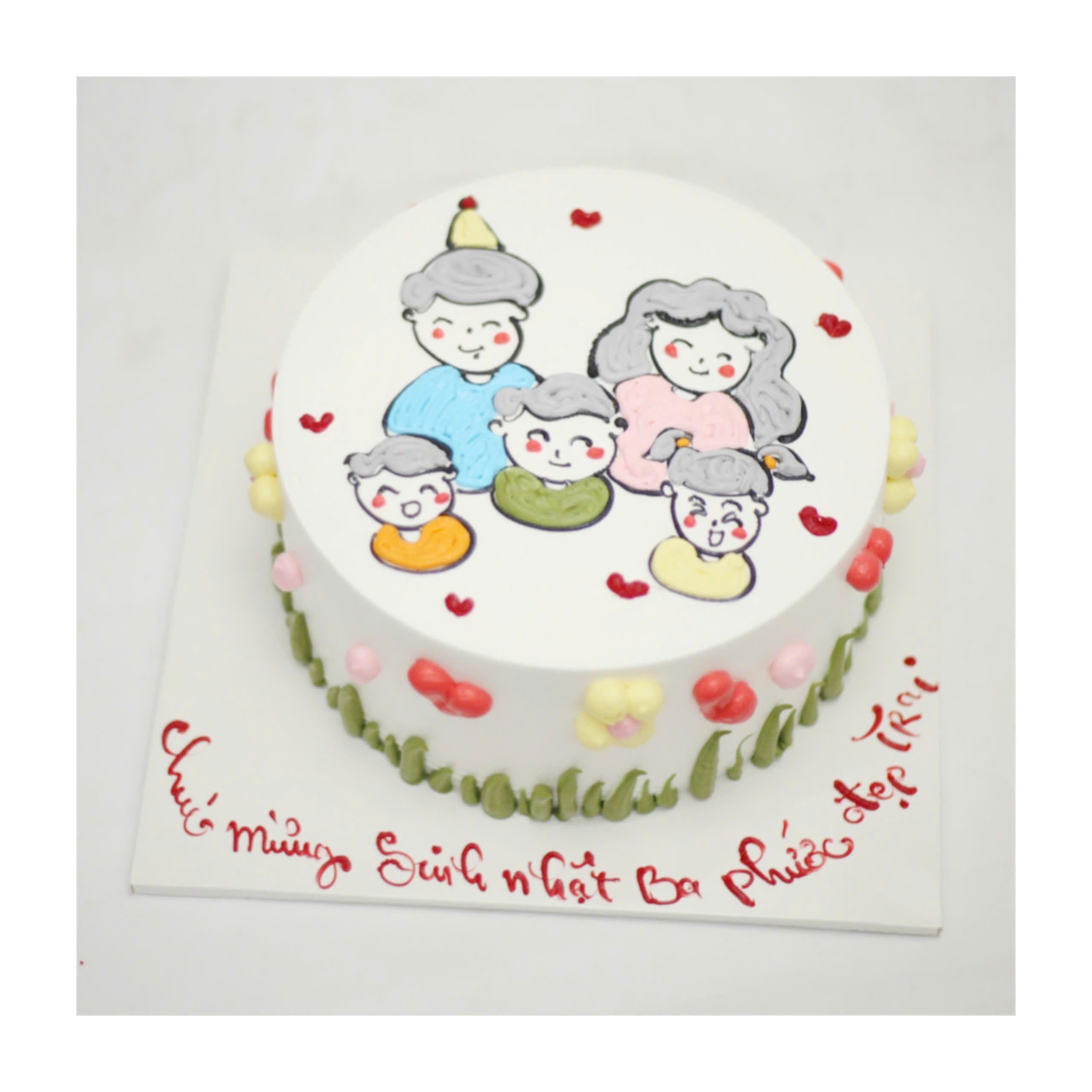 Bánh kem vẽ hình gia đình hạnh phúc