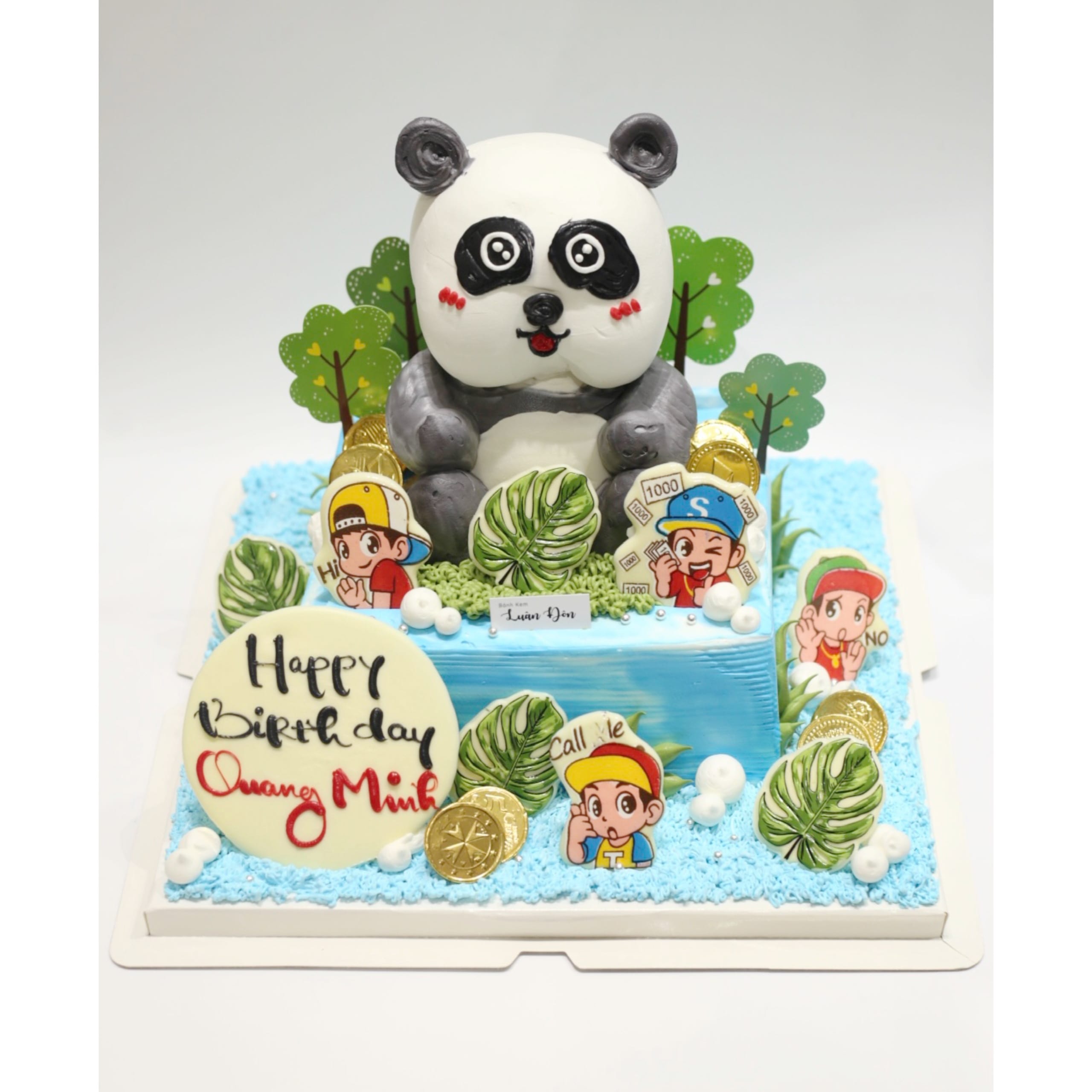 Bánh kem chú gấu Panda xanh lá vui nhộn