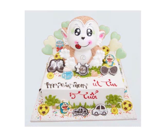 Bánh kem chú Khỉ nâu trang trí Doraemon cho bé