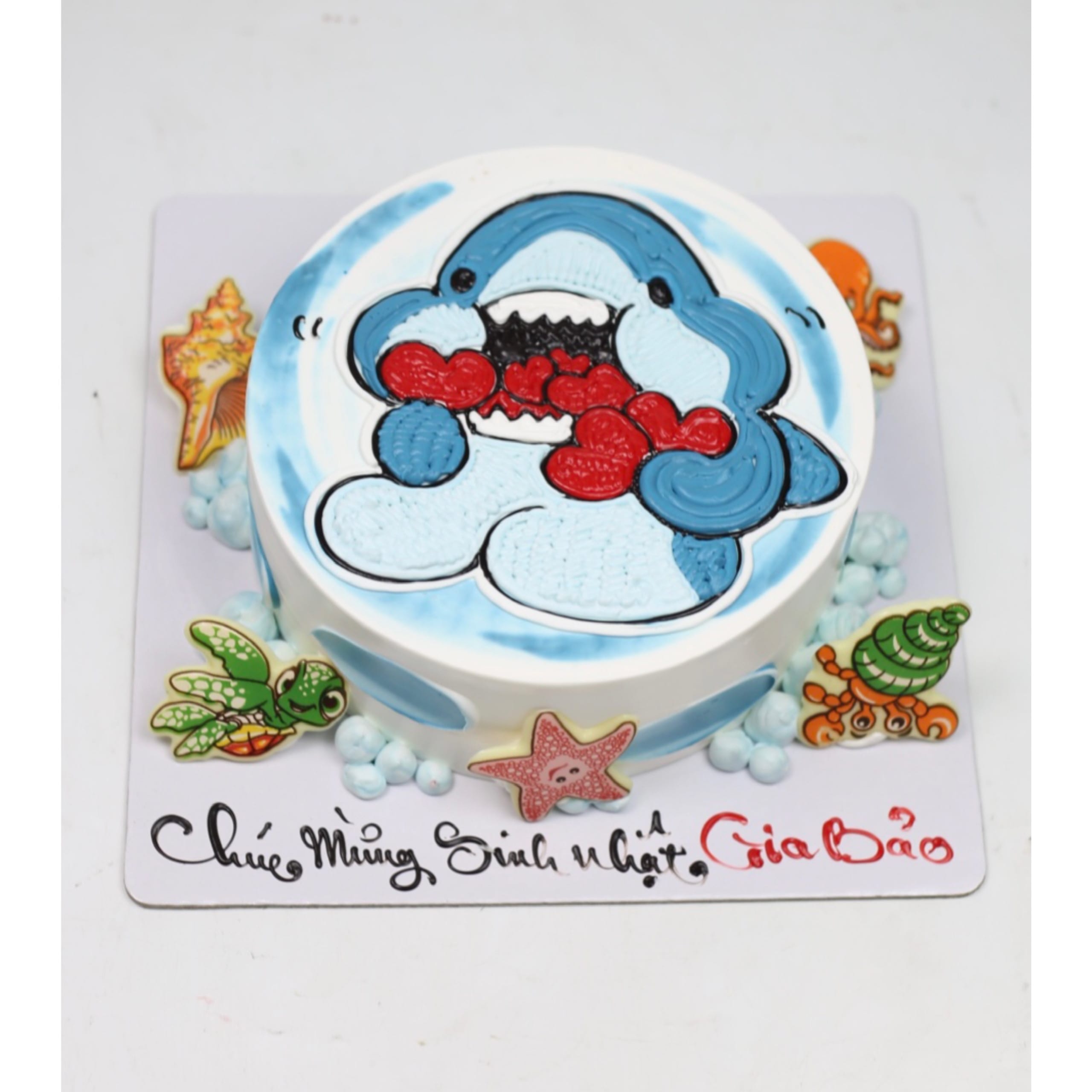 Bánh kem cá mập xanh dương biển cả