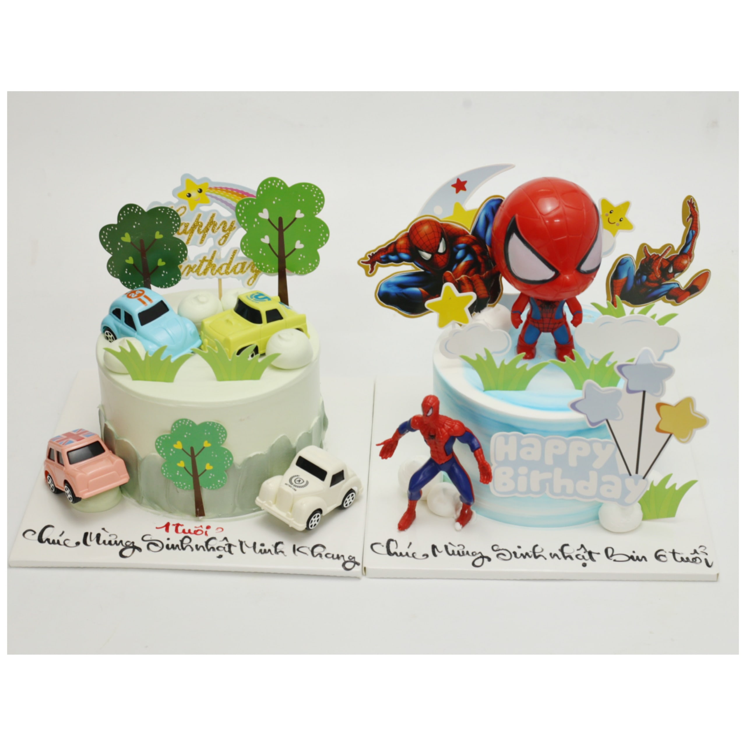 Bánh kem đôi chủ đề xe hơi và Spider-Man