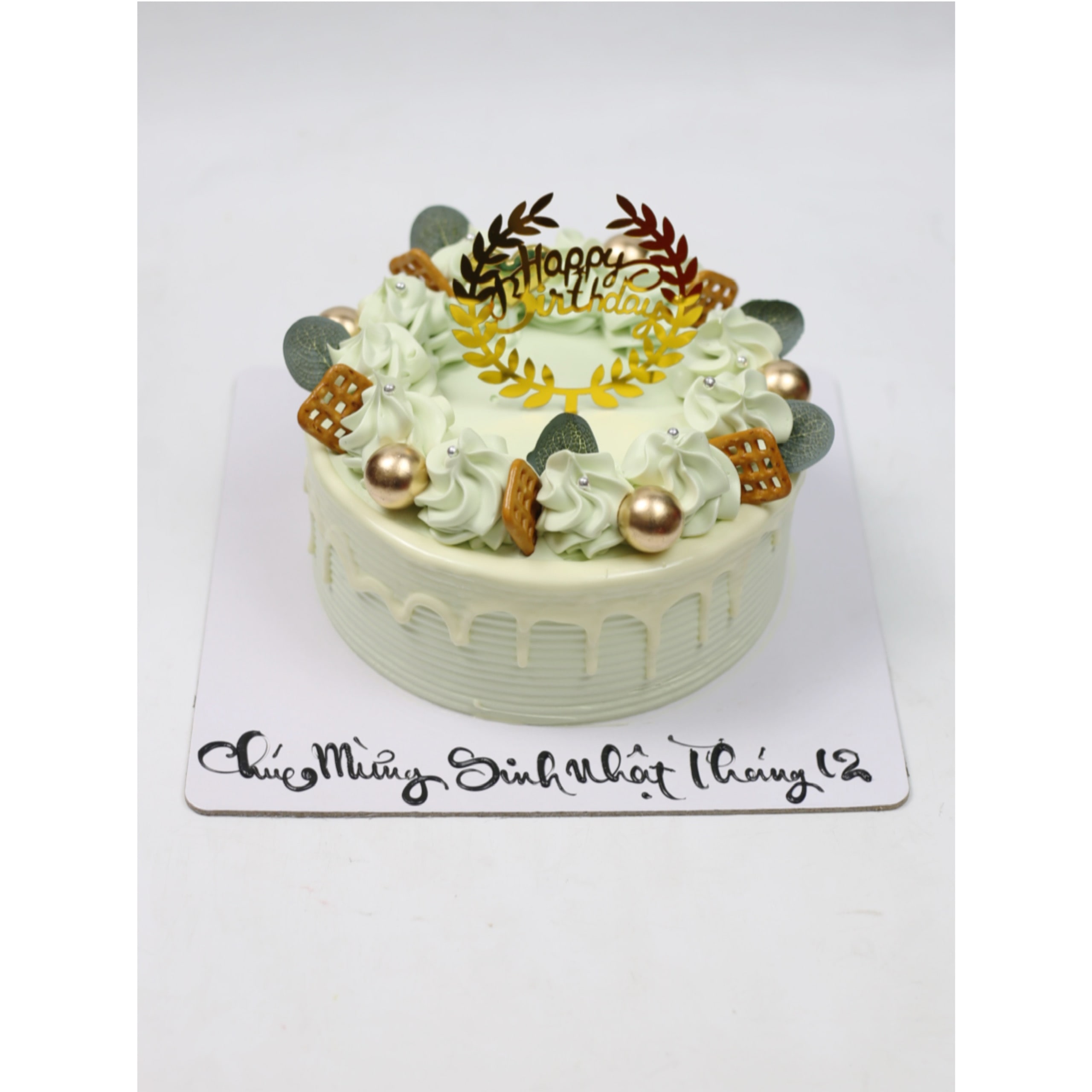 Bánh kem xanh mint decor giả cổ sang trọng