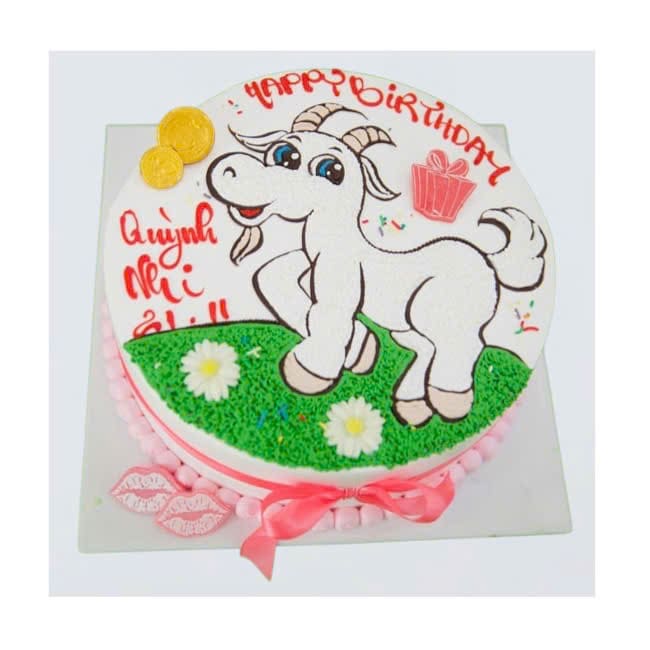 Bánh kem vẽ hình chú dê dễ thương