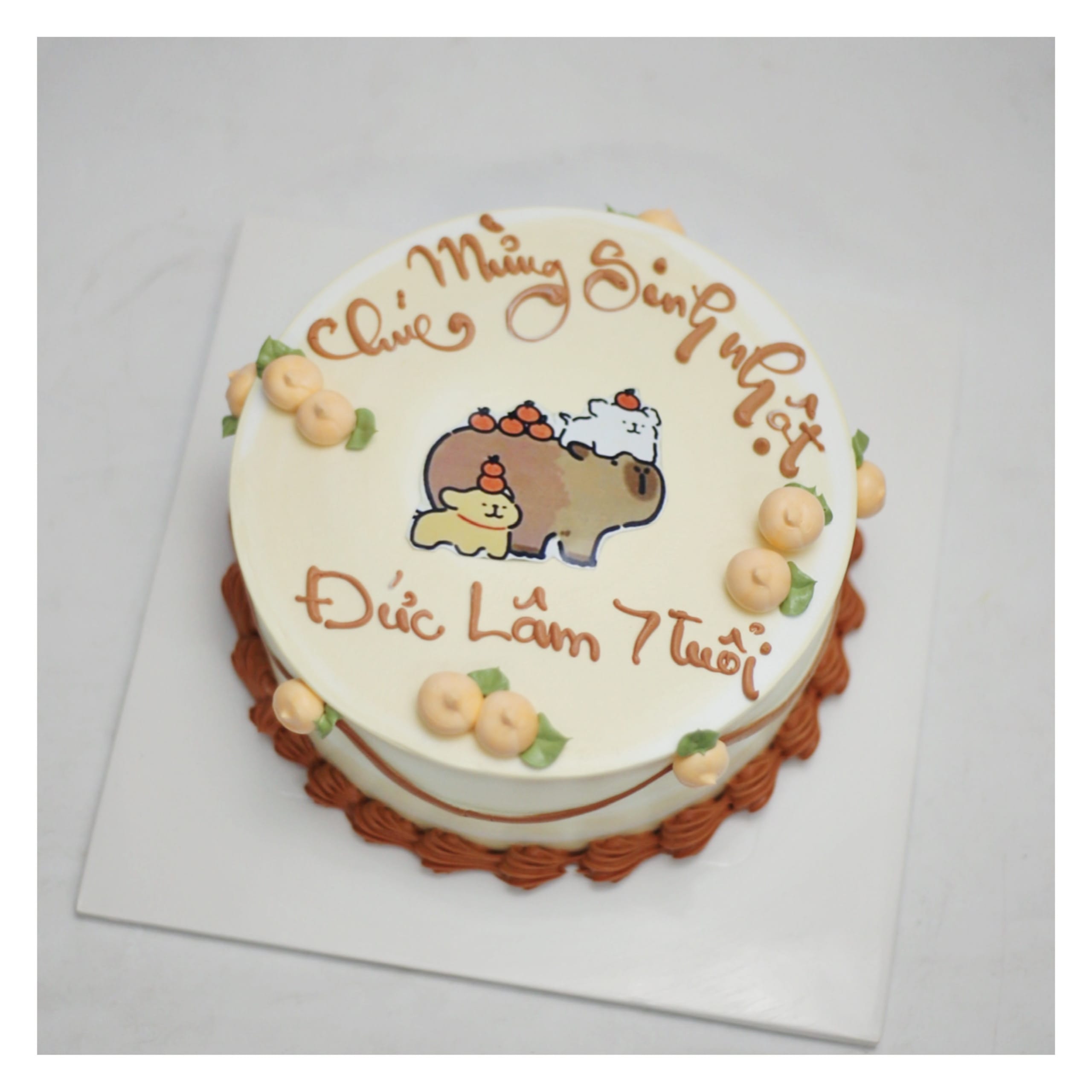 Bánh kem vẽ hình Capybara và bạn bè dễ thương