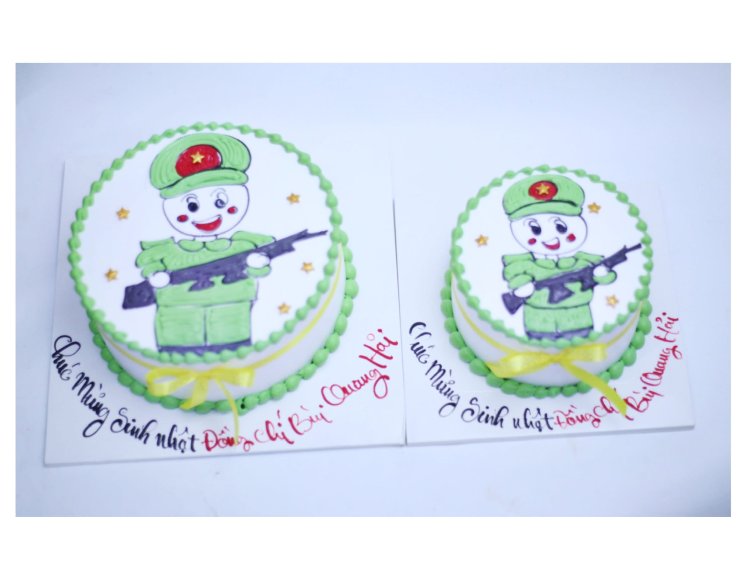 Bánh kem chú bộ đội xanh lá đáng yêu