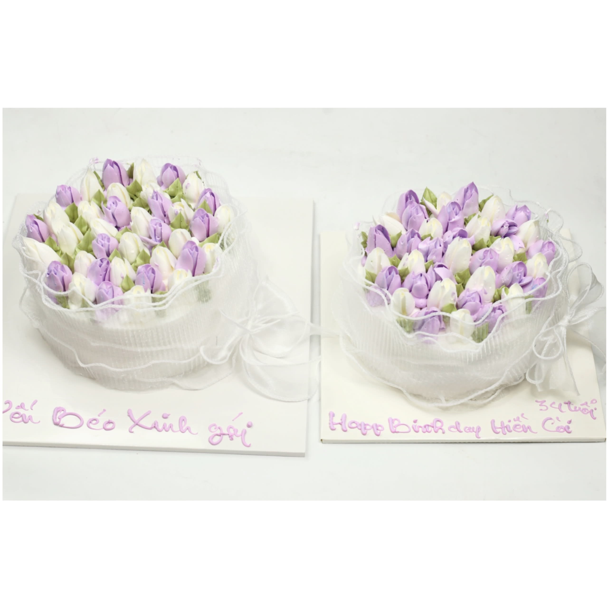 Set bánh kem hoa tulip tím nhẹ nhàng