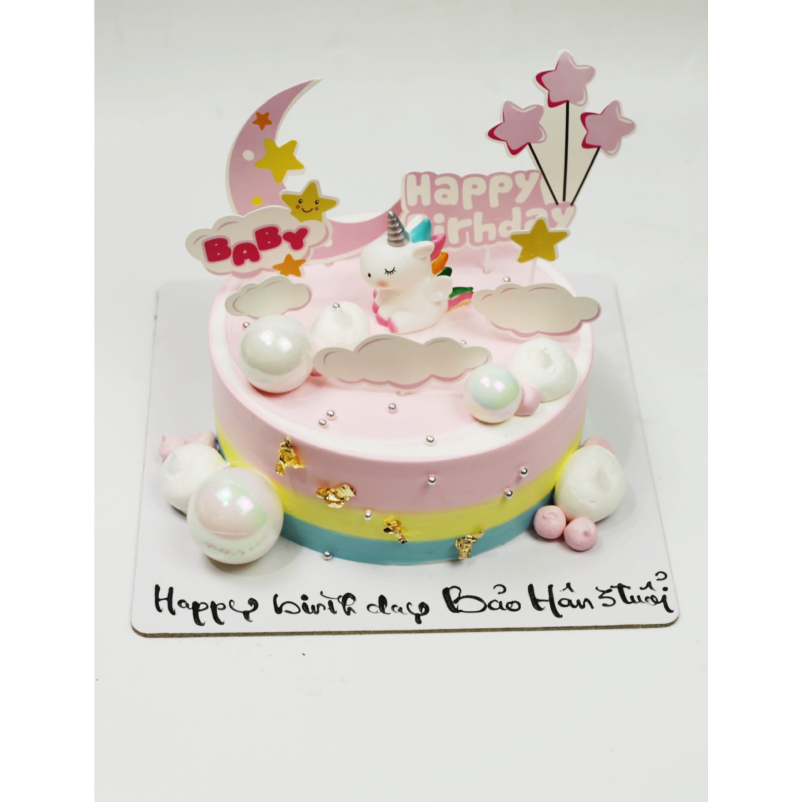 Bánh kem kỳ lân hồng pastel cho bé yêu