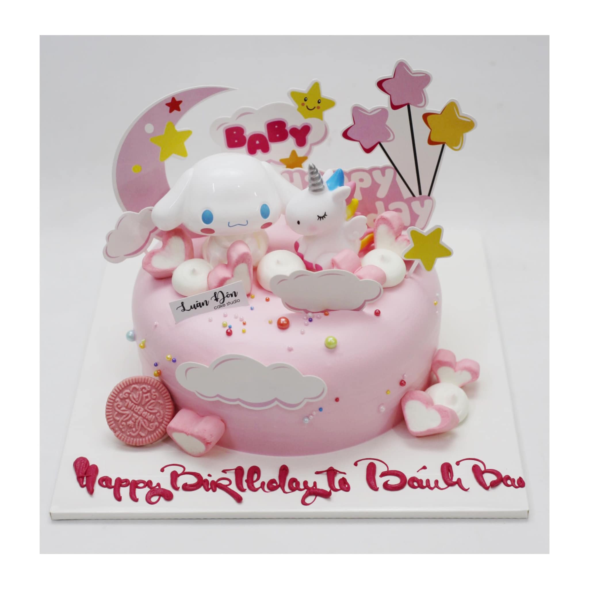 Bánh kem Cinnamoroll và Unicorn hồng nhạt