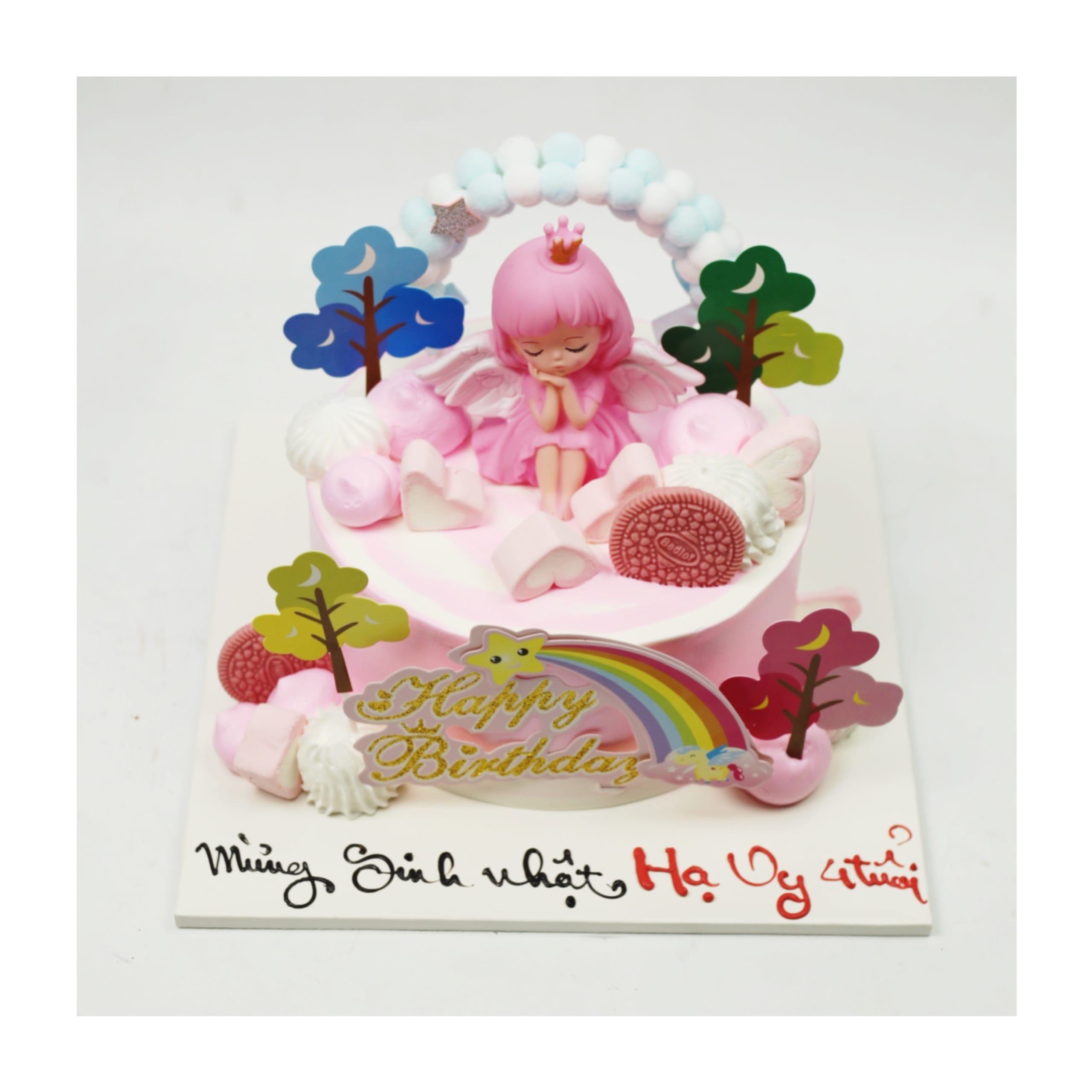 Bánh kem thiên thần hồng đáng yêu cho bé