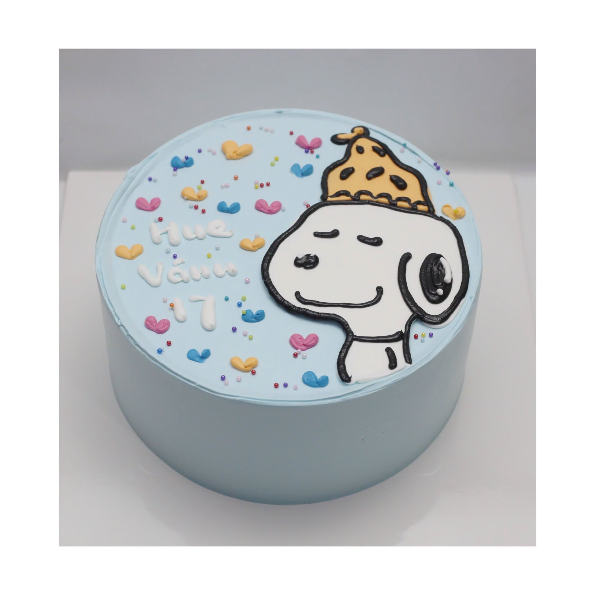 Bánh kem vẽ hình Snoopy xanh pastel