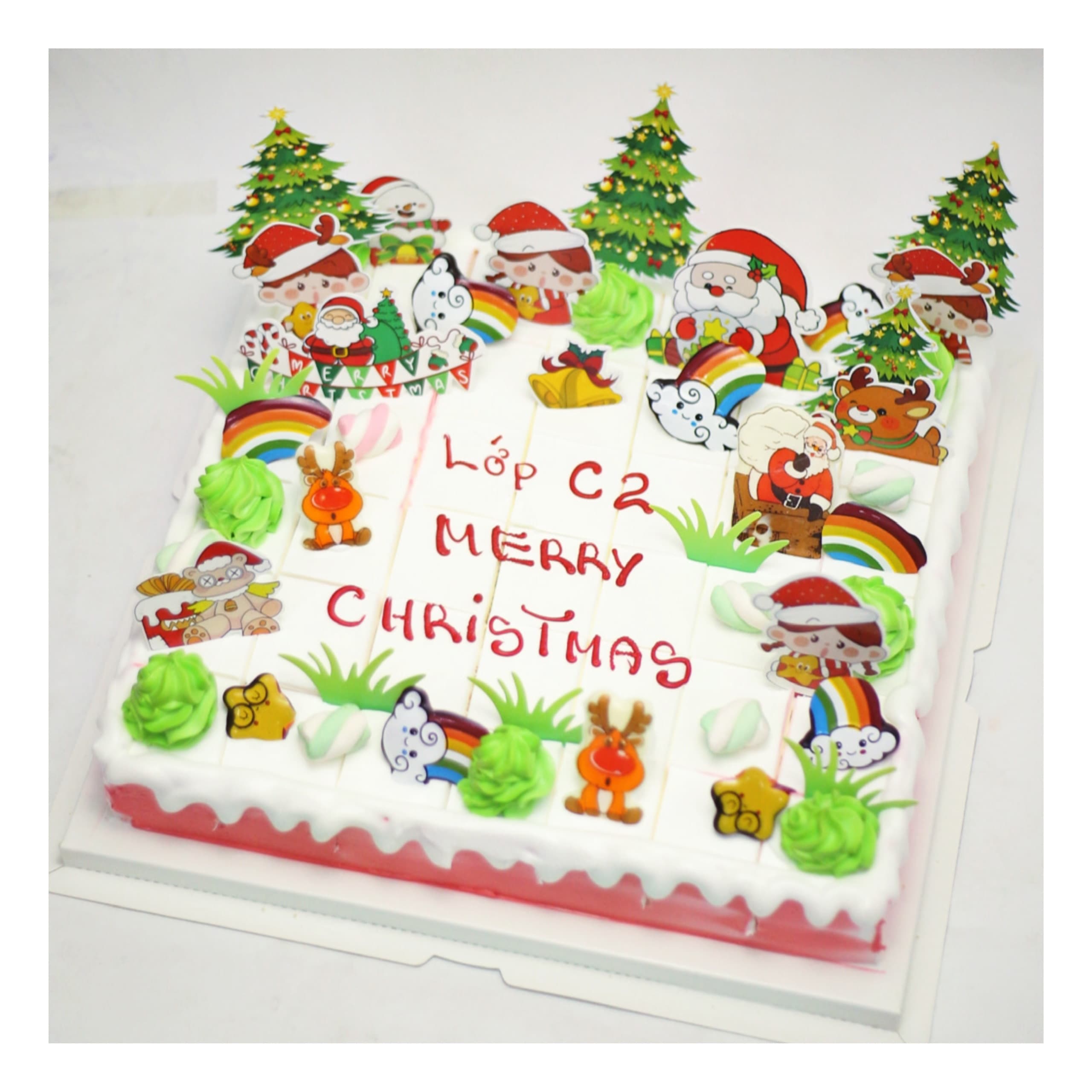 Bánh kem vuông chủ đề Merry Christmas lớp C2