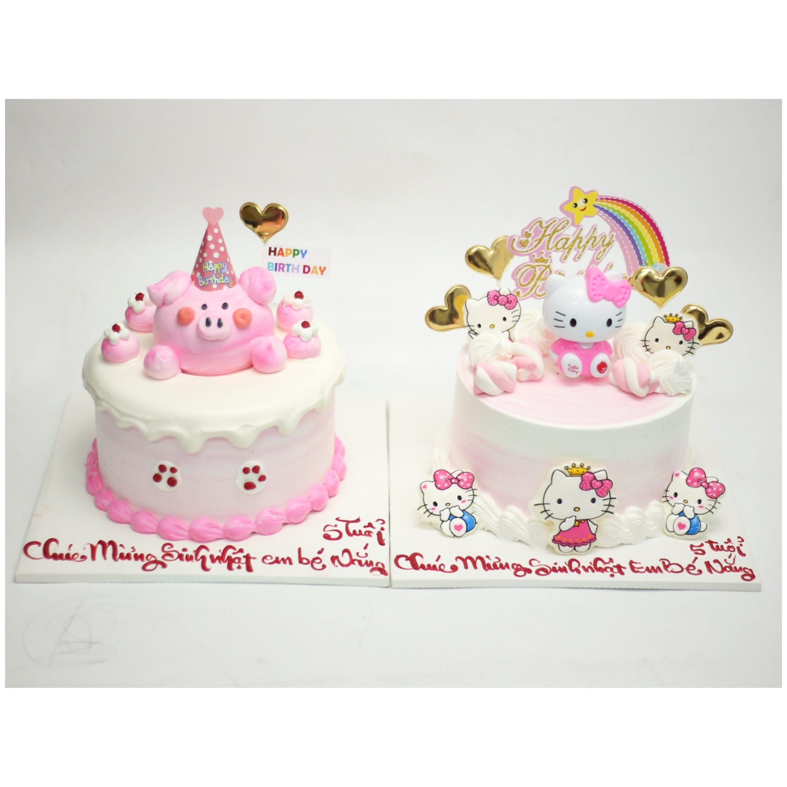 Bánh kem chú heo hồng và Hello Kitty đáng yêu