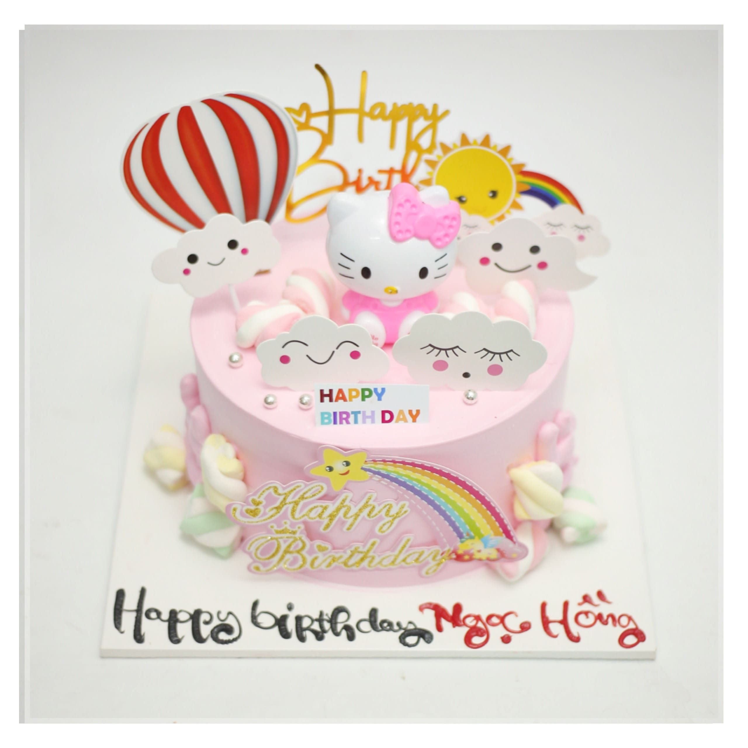 Bánh kem Hello Kitty và cầu vồng cho bé