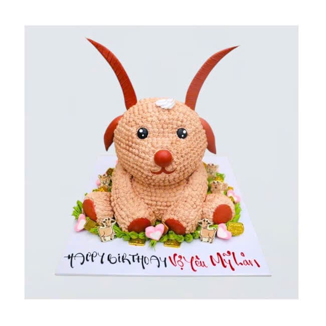 Bánh kem tạo hình chú dê nâu 3D sinh động
