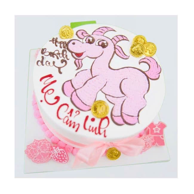 Bánh kem tạo hình chú dê con màu hồng