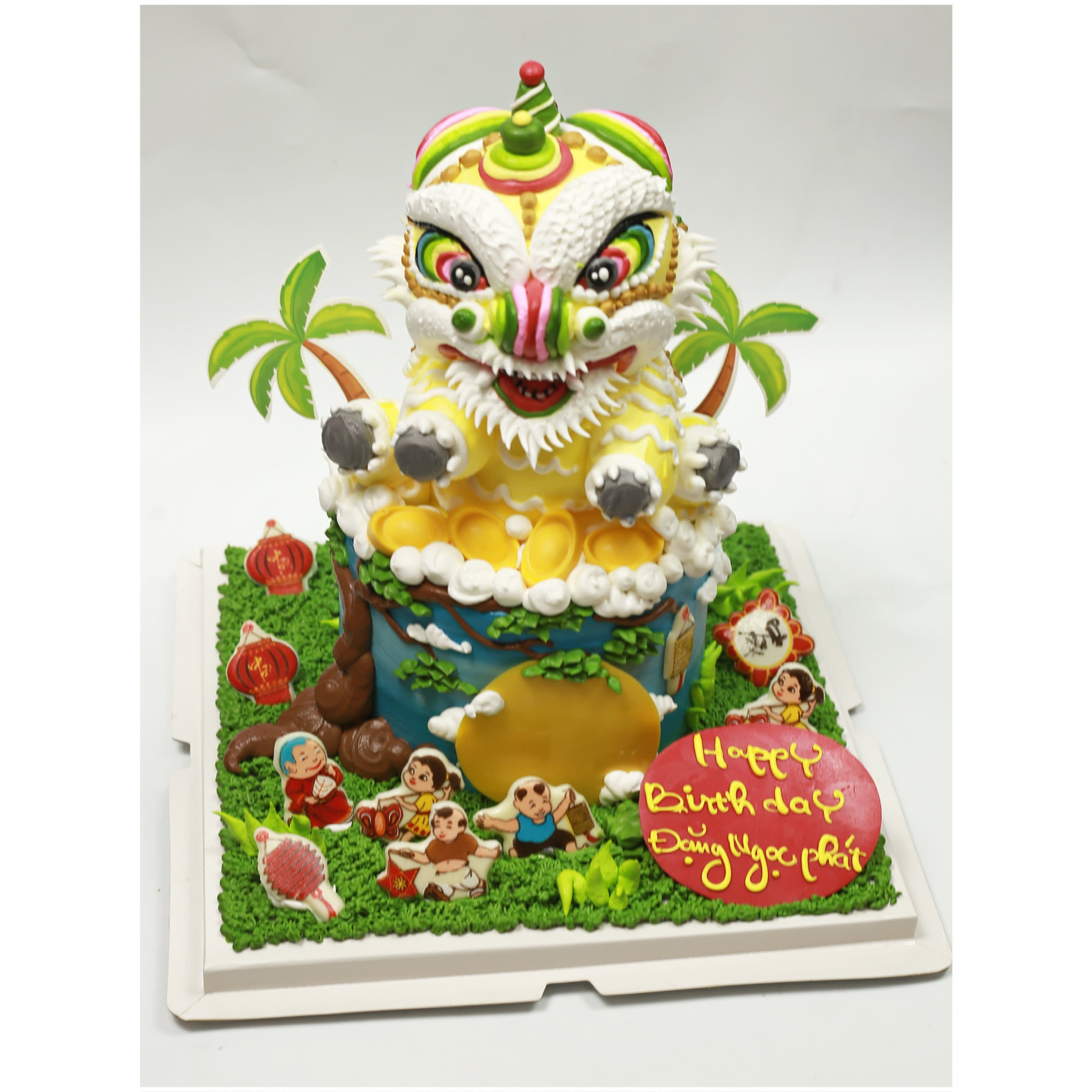 Bánh kem múa lân 3D rực rỡ sắc màu