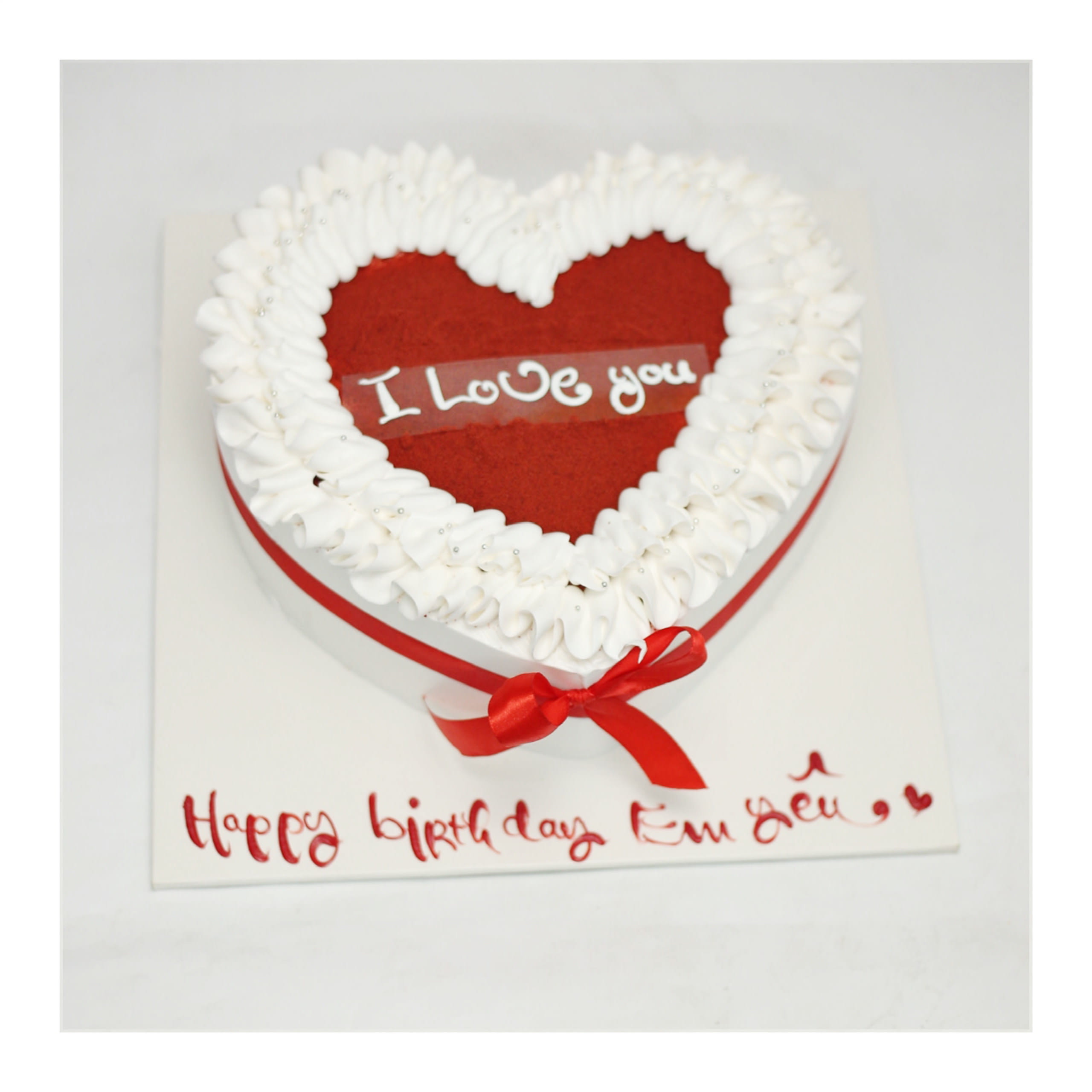 Bánh kem trái tim đỏ lãng mạn I Love You