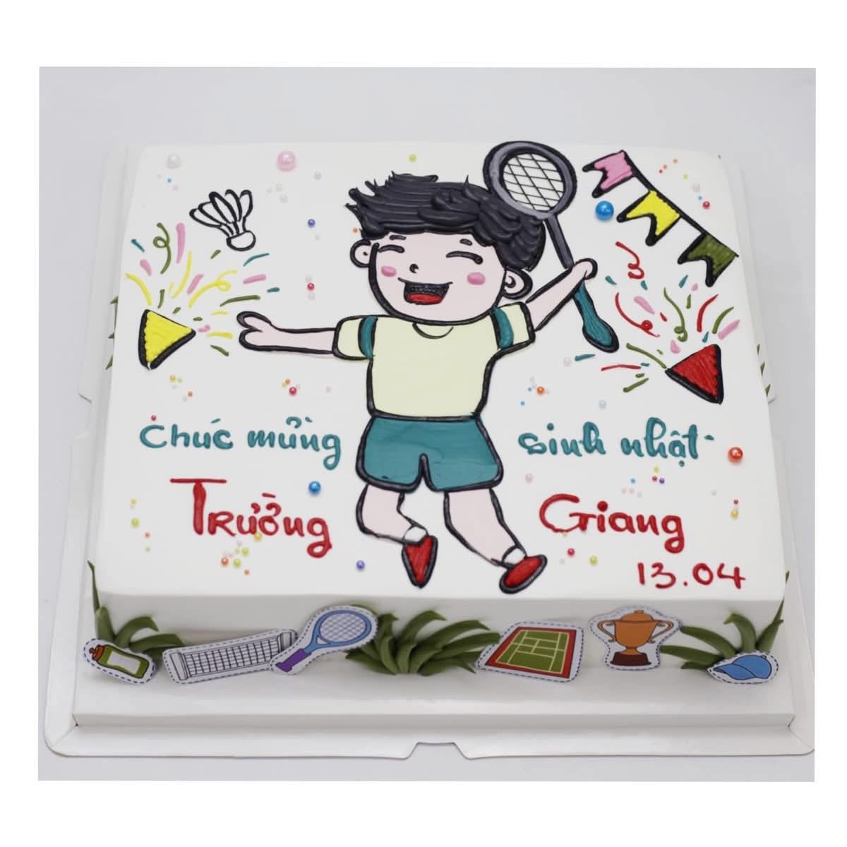 Bánh vẽ cầu lông cho người yêu thể thao