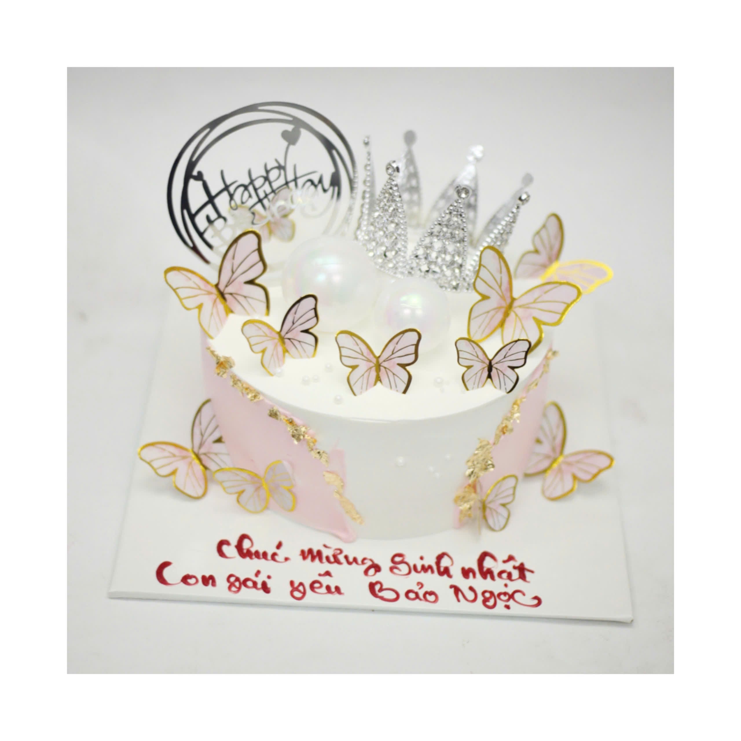 Bánh kem vương miện hồng pastel sang trọng
