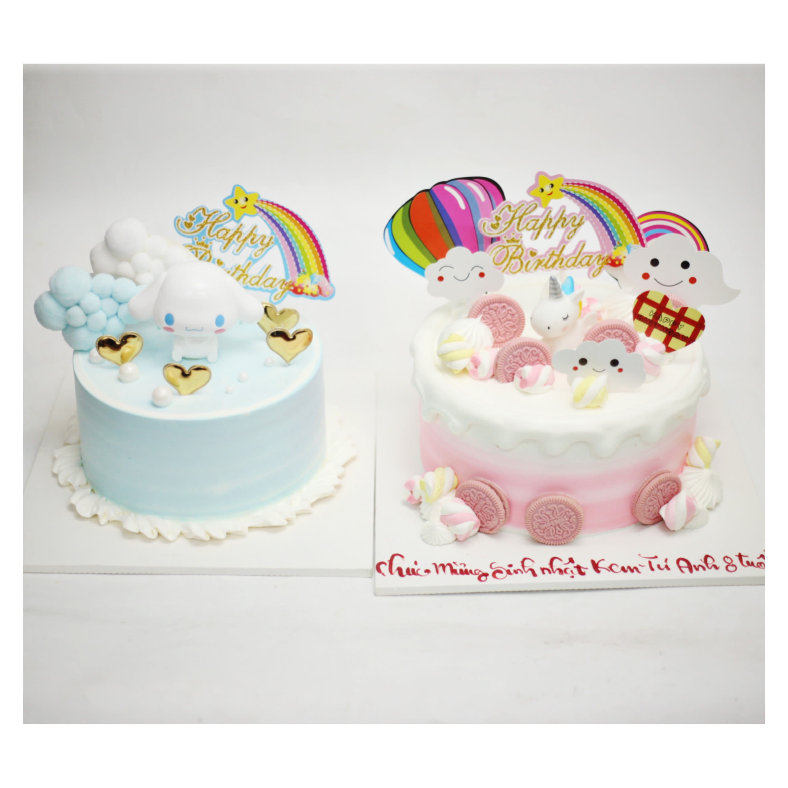 Bánh kem Cinnamoroll và kỳ lân hồng